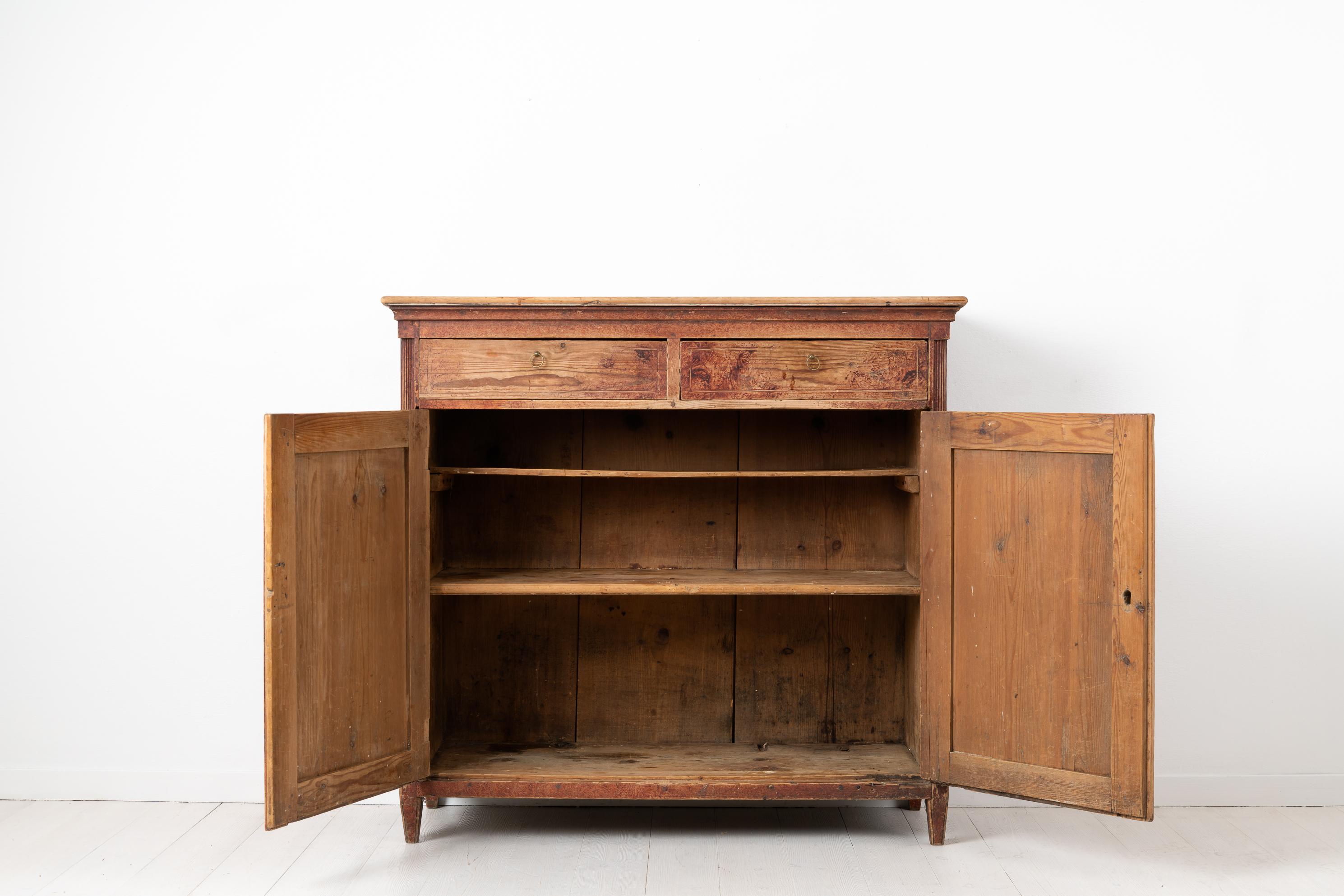 Antique Genuine Rustic Northern Swedish Gustavian Tall Wood Red Sideboard 1