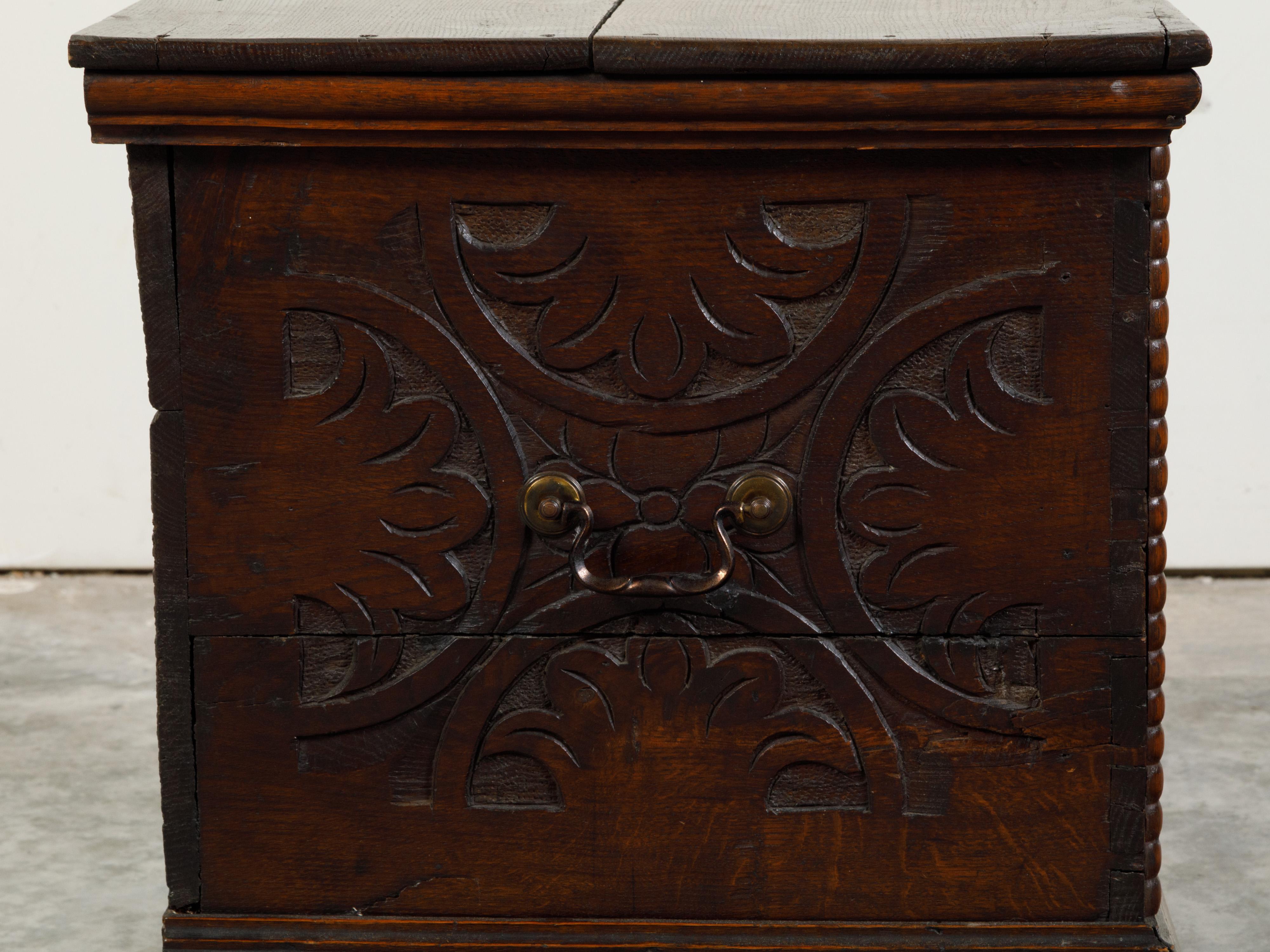 Late 18th Century Oak Box with Faux Drawers, Handles and Carved Scrolls For Sale 2