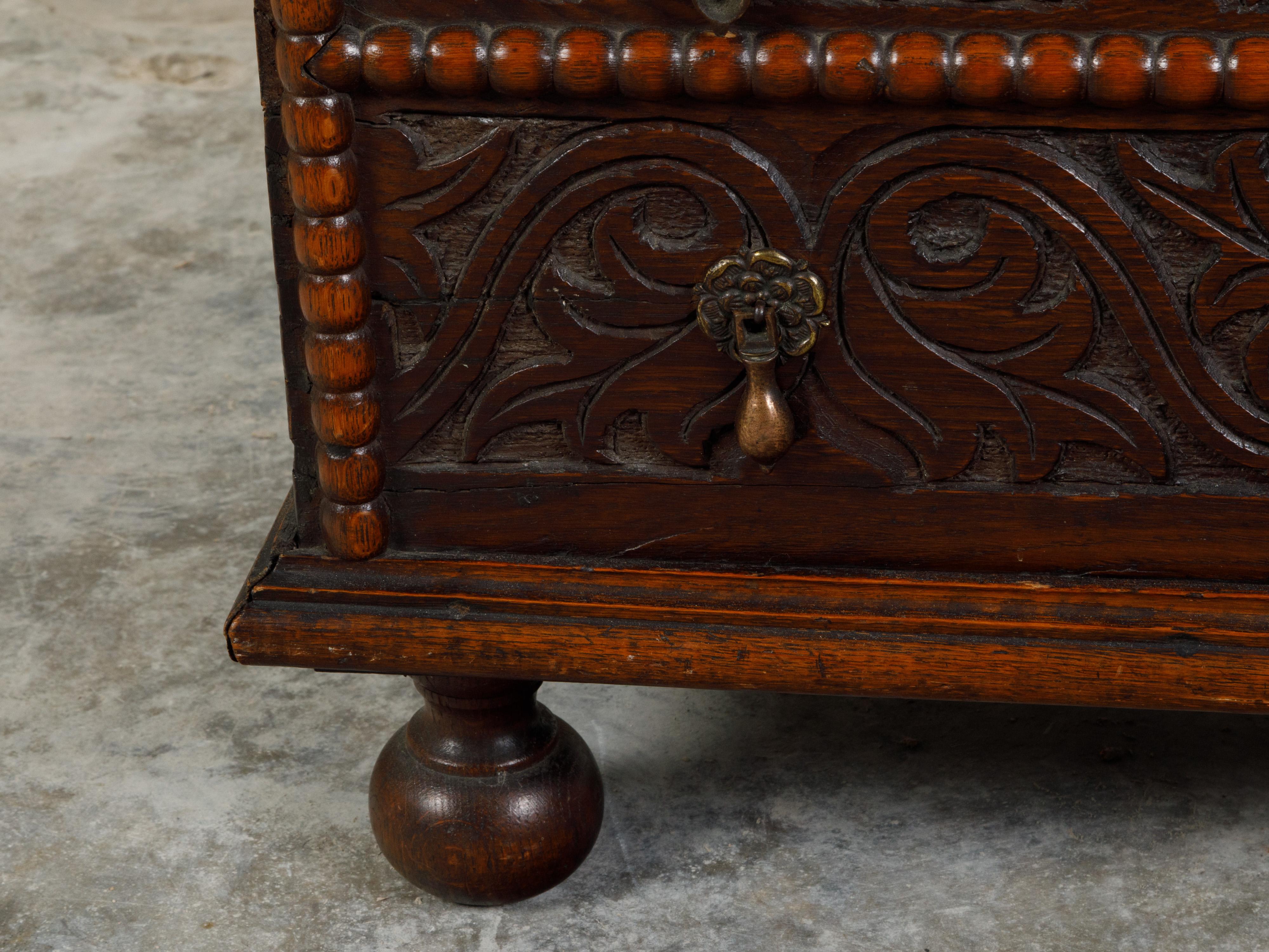 Late 18th Century Oak Box with Faux Drawers, Handles and Carved Scrolls For Sale 3