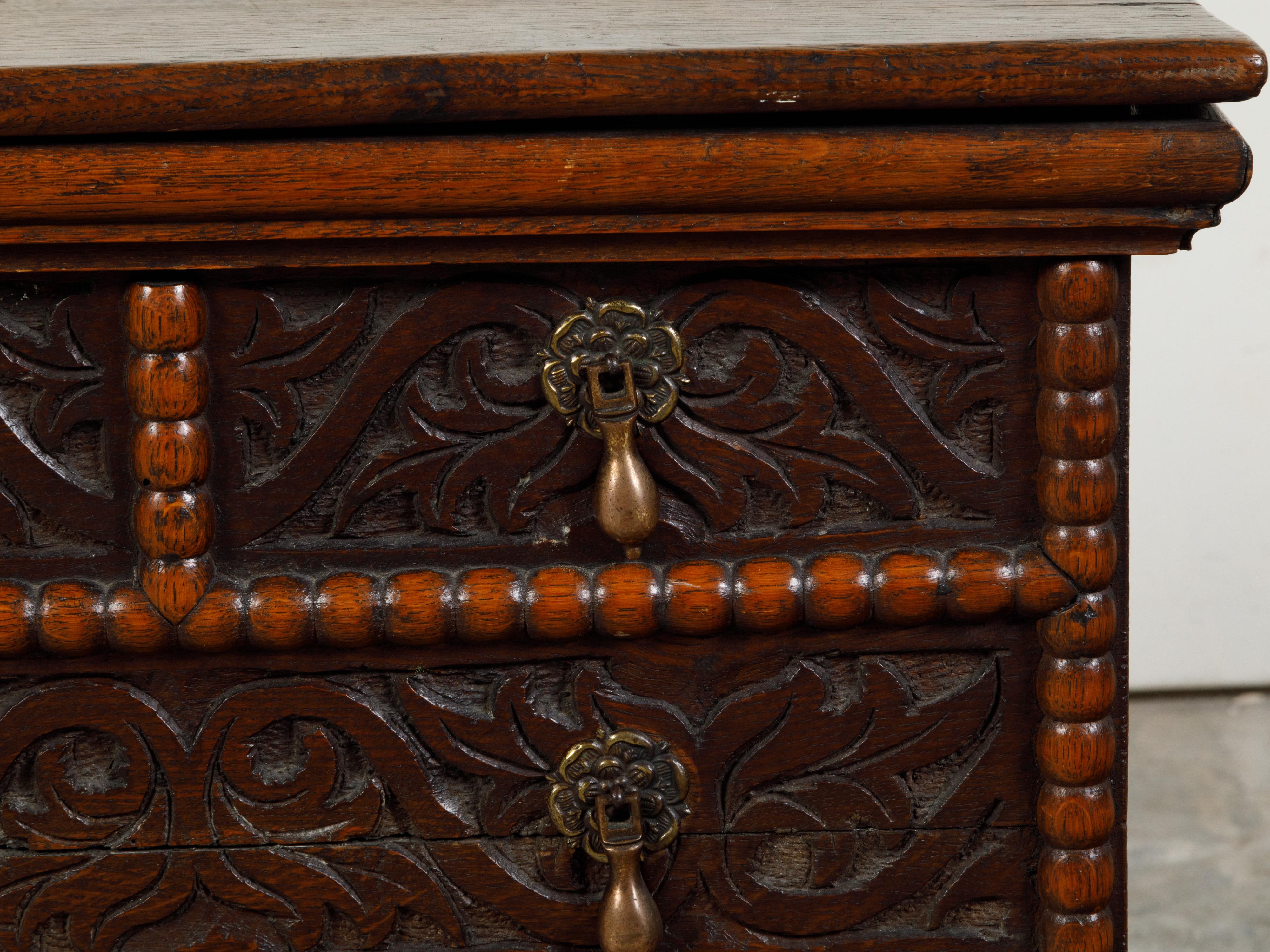 Late 18th Century Oak Box with Faux Drawers, Handles and Carved Scrolls For Sale 4