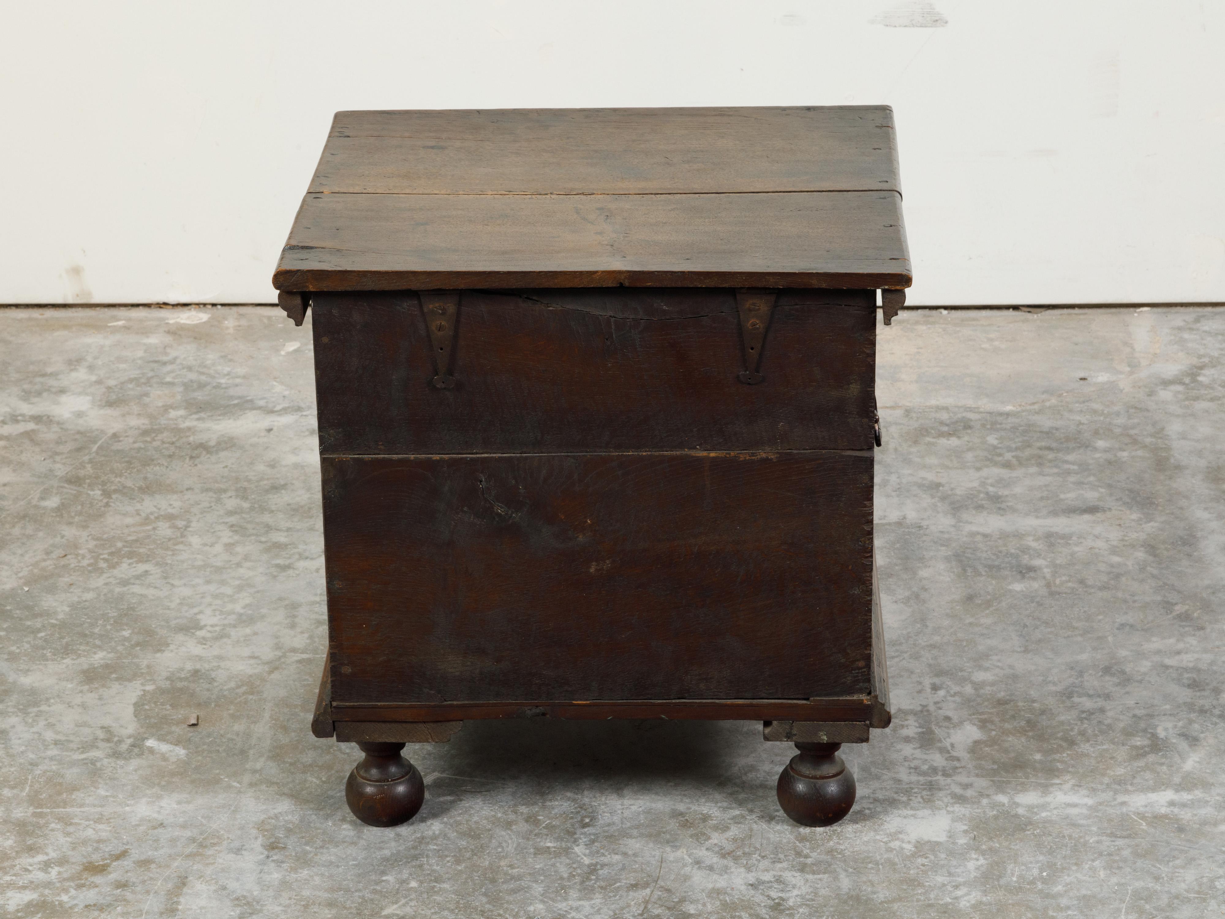 Late 18th Century Oak Box with Faux Drawers, Handles and Carved Scrolls In Good Condition For Sale In Atlanta, GA
