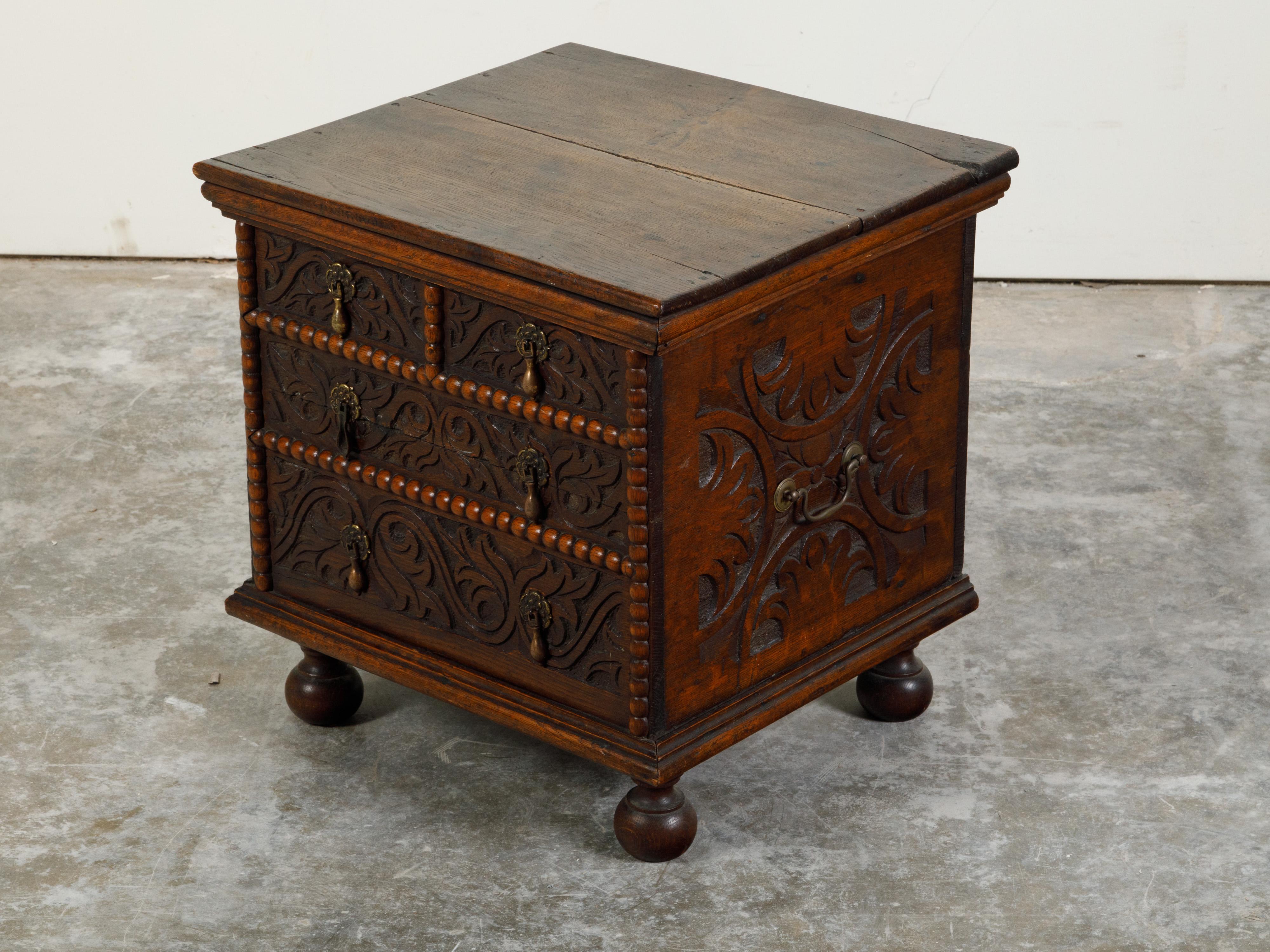 Late 18th Century Oak Box with Faux Drawers, Handles and Carved Scrolls For Sale 1