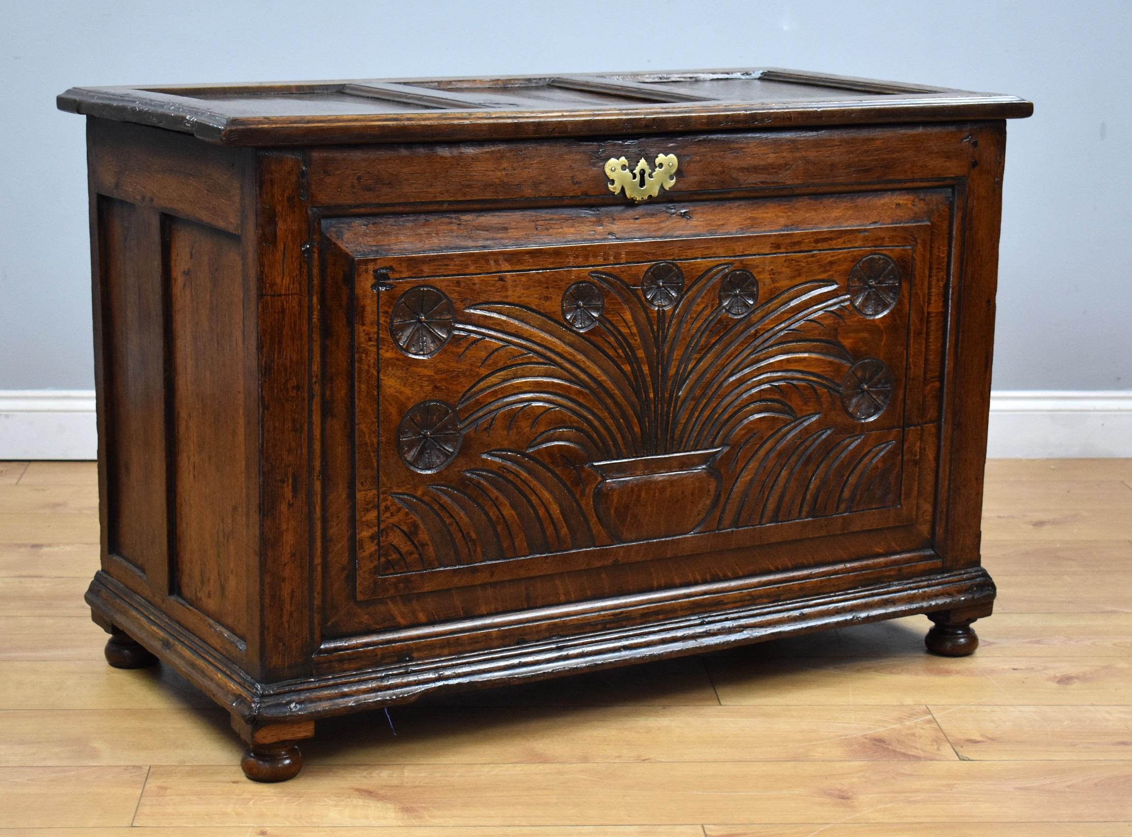 William IV Late 18th Century Carved Oak Blanket Box
