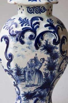 Late 18th Century Octagonal Baluster Delftware Vase with Lid