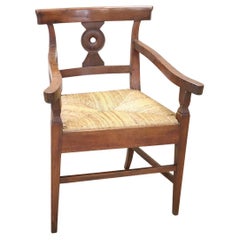Late 18th Century of the Period Directoire Solid Walnut Armchair with Straw Seat