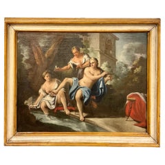 Antique Late 18th Century Oil on Canvas, 'Betzebea Bathing in the River', Louis XVI