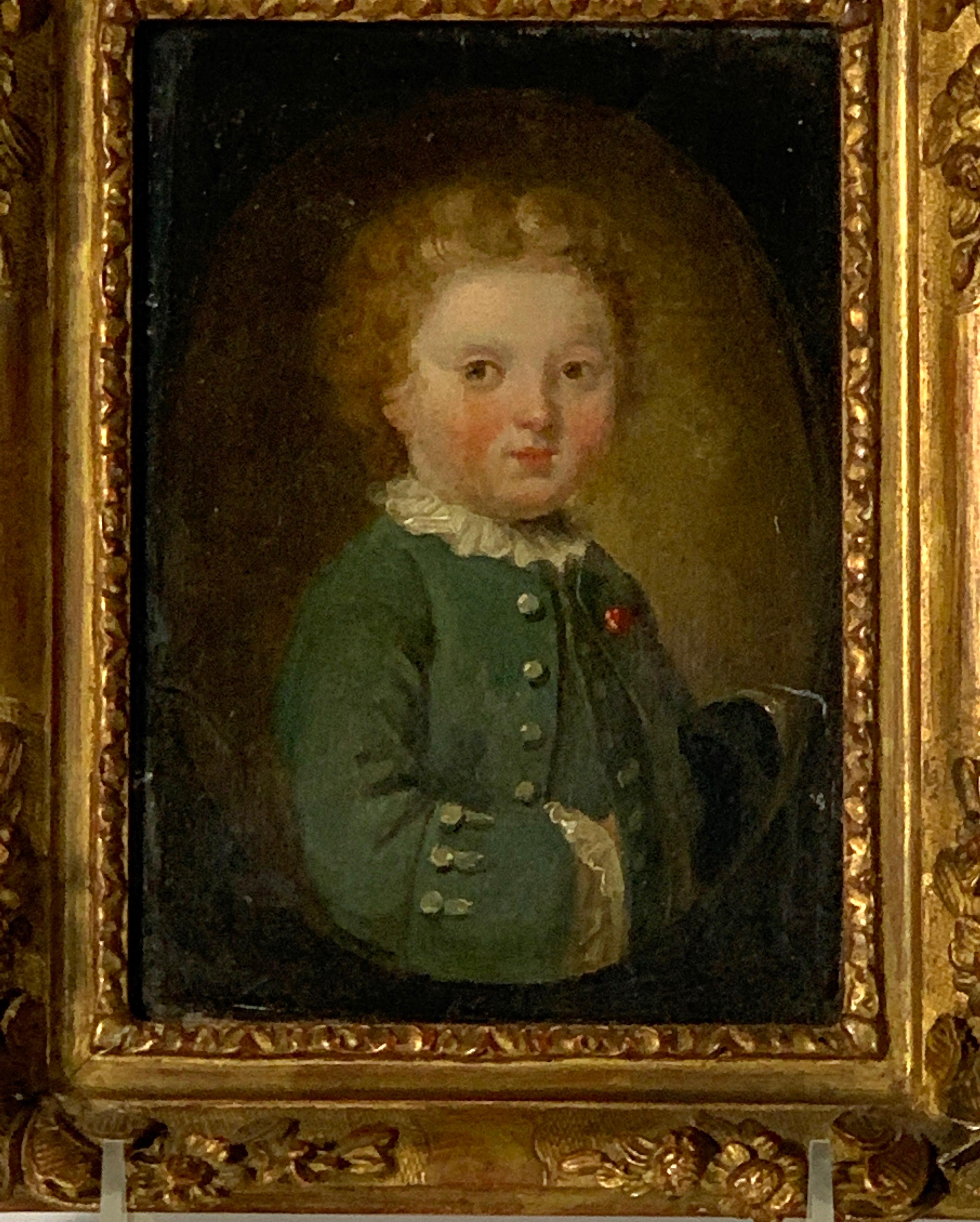 Georgian Late 18th Century Oil on Canvas Miniature Portrait of a Boy