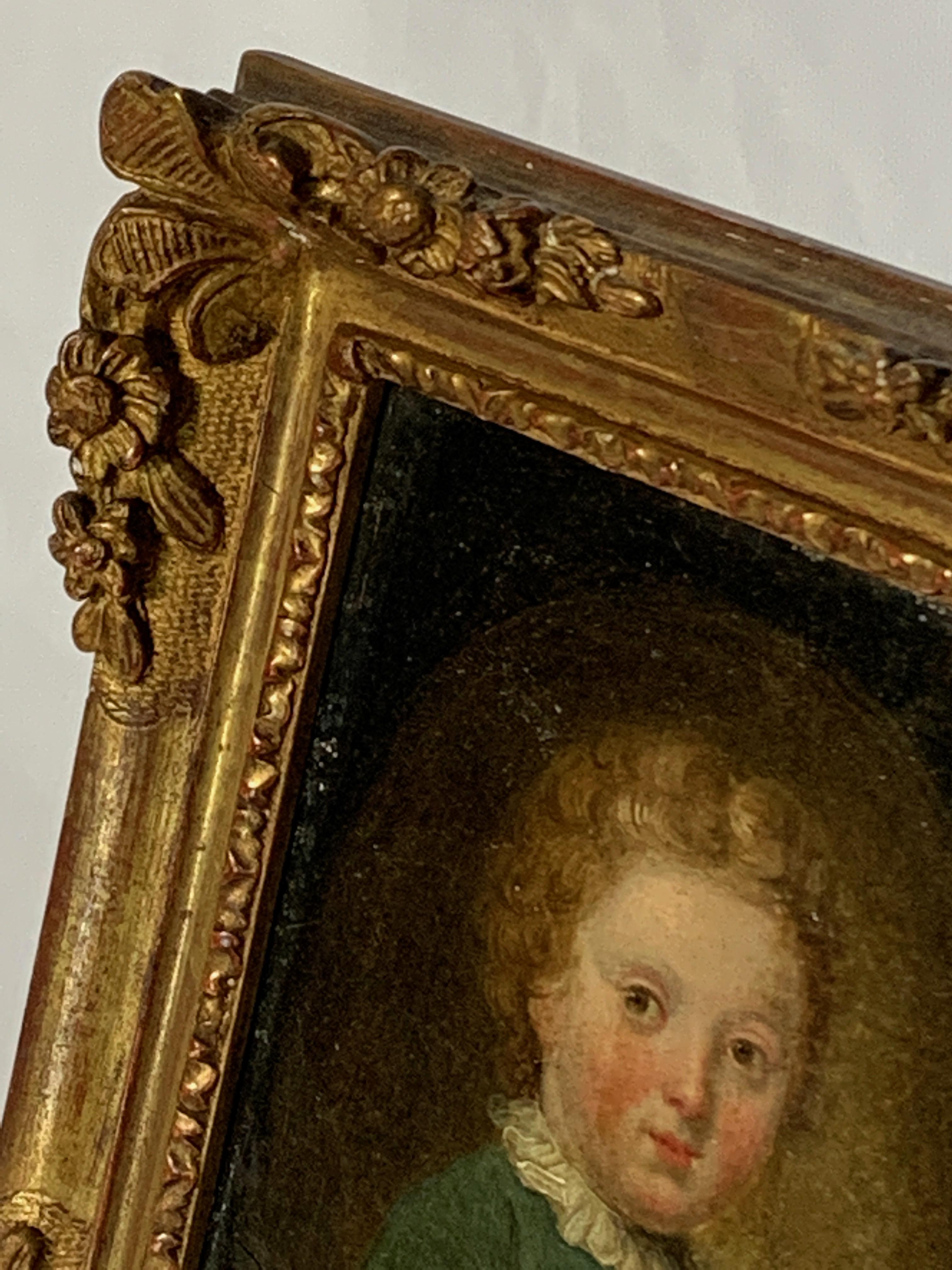 Late 18th Century Oil on Canvas Miniature Portrait of a Boy 1
