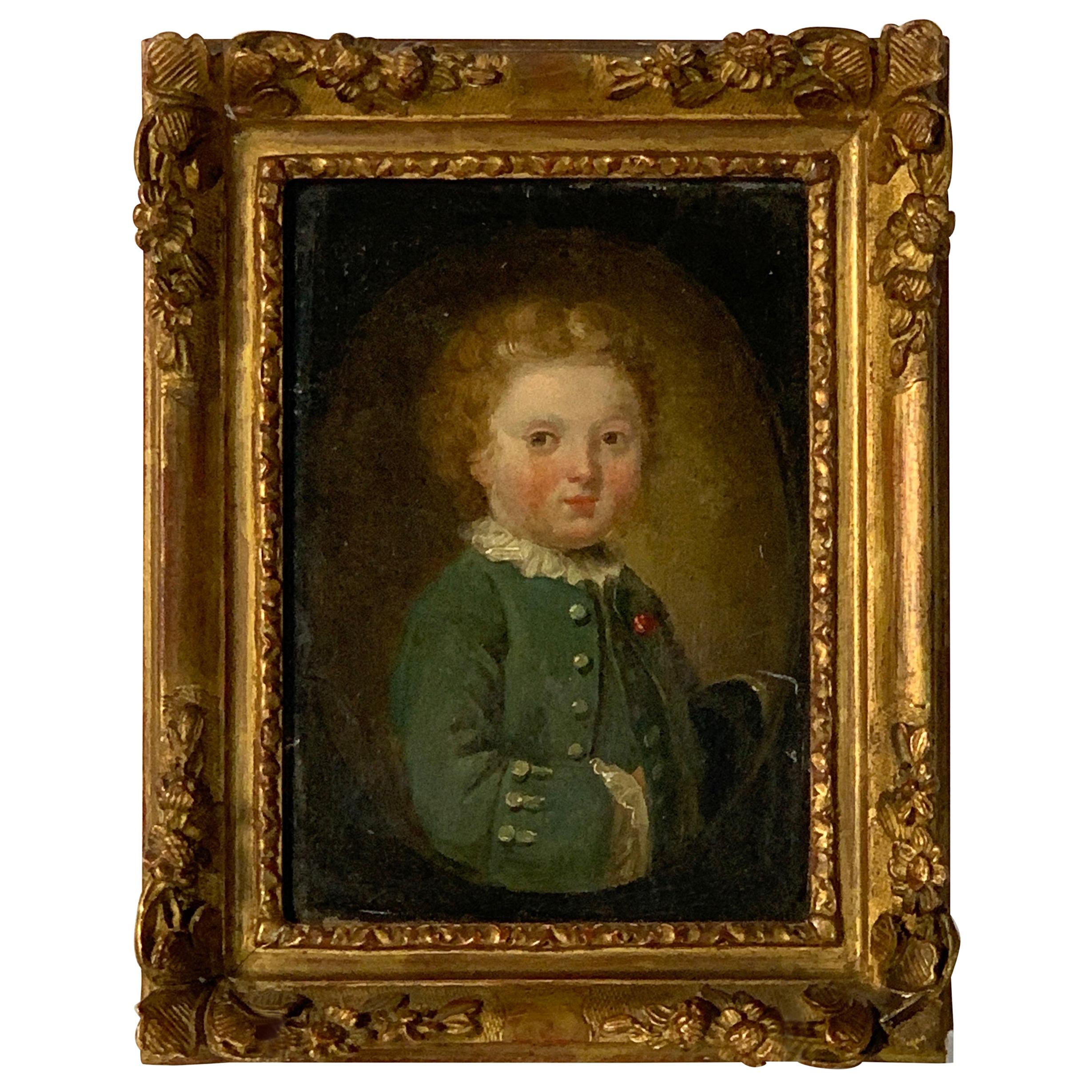 Late 18th Century Oil on Canvas Miniature Portrait of a Boy