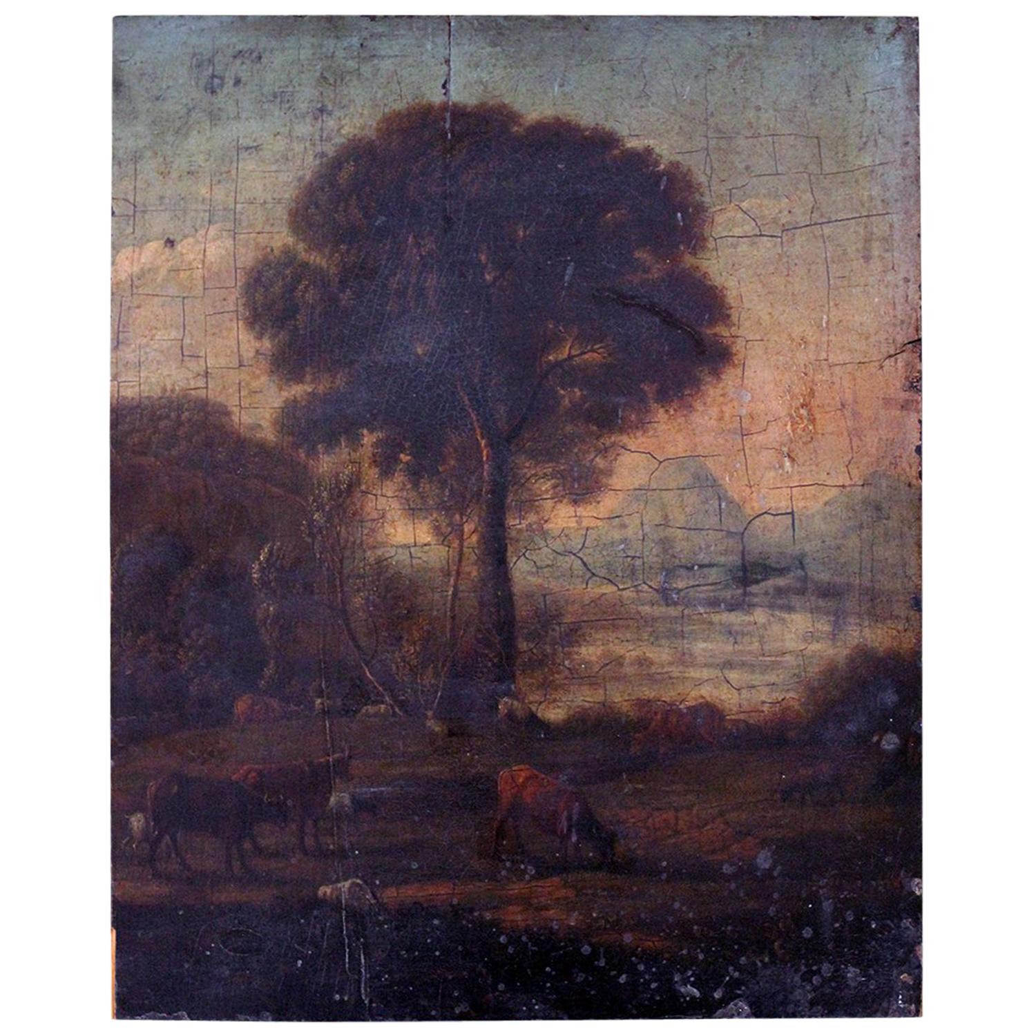 Late 18th Century Oil on Panel of an English Rural Landscape, circa 1790