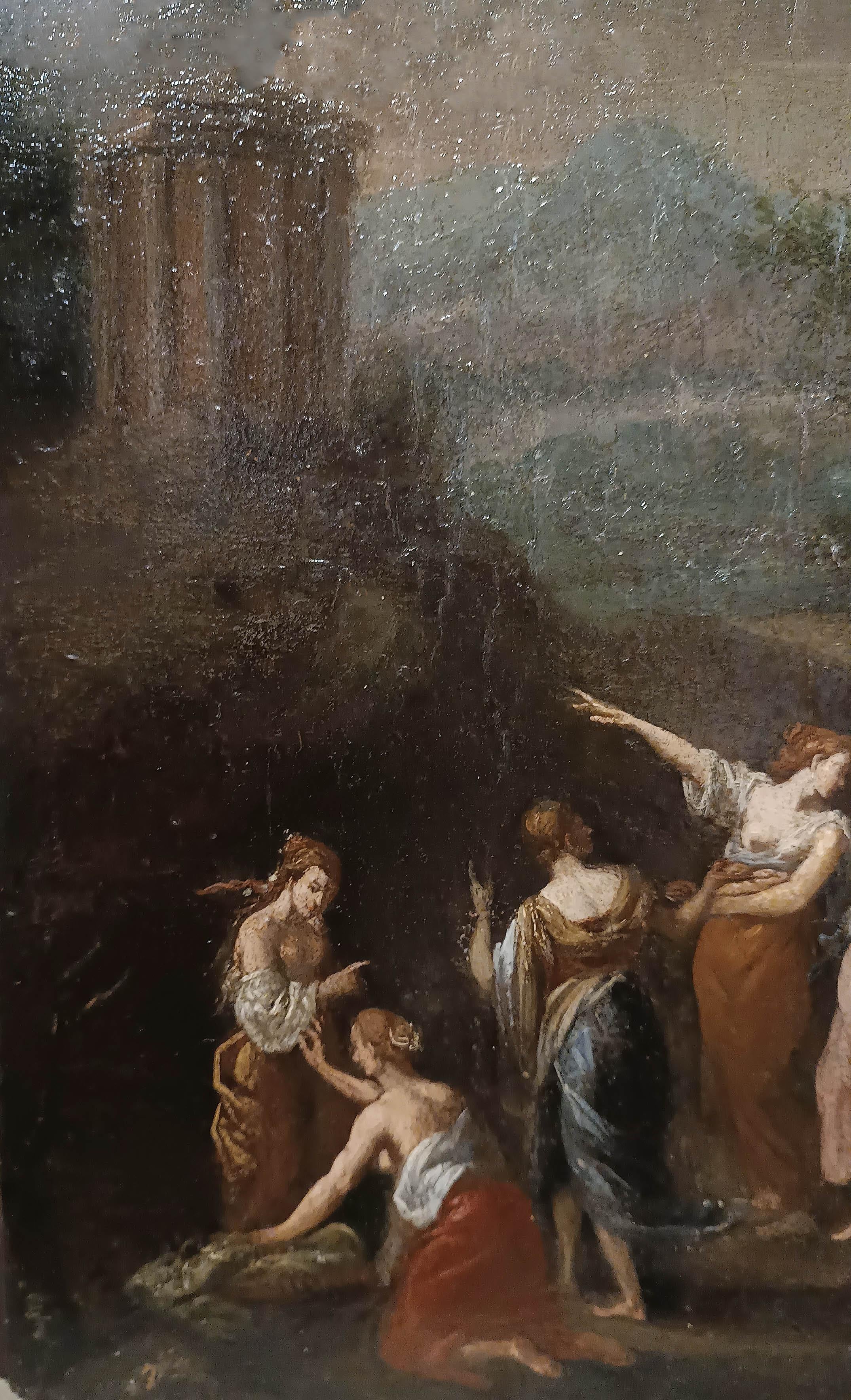 Wood LATE 18th CENTURY OIL PAINTING ON WOOD PANEL MERCURY AND CECROPS DAUGHTERS For Sale