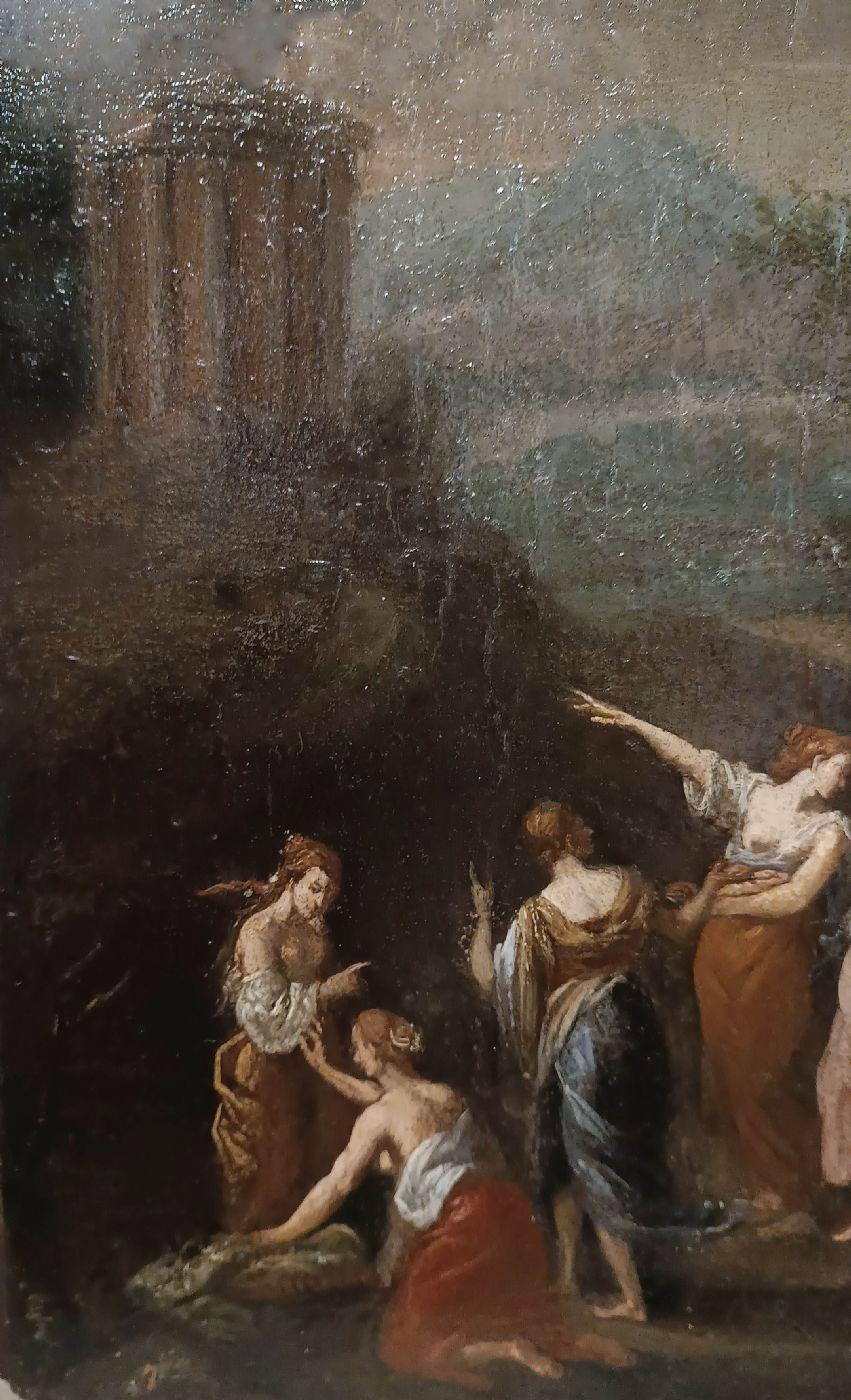 SPÄTES 18. JAHRHUNDERT ÖLGEMÄLDE AUF HOLZPANEL MERCURY UND CECROPS TÖCHTER (Holz) im Angebot