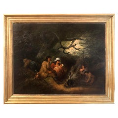 Antique Late 18th Century Oil Painting "The Gypsy Family Encampment" by George Morland