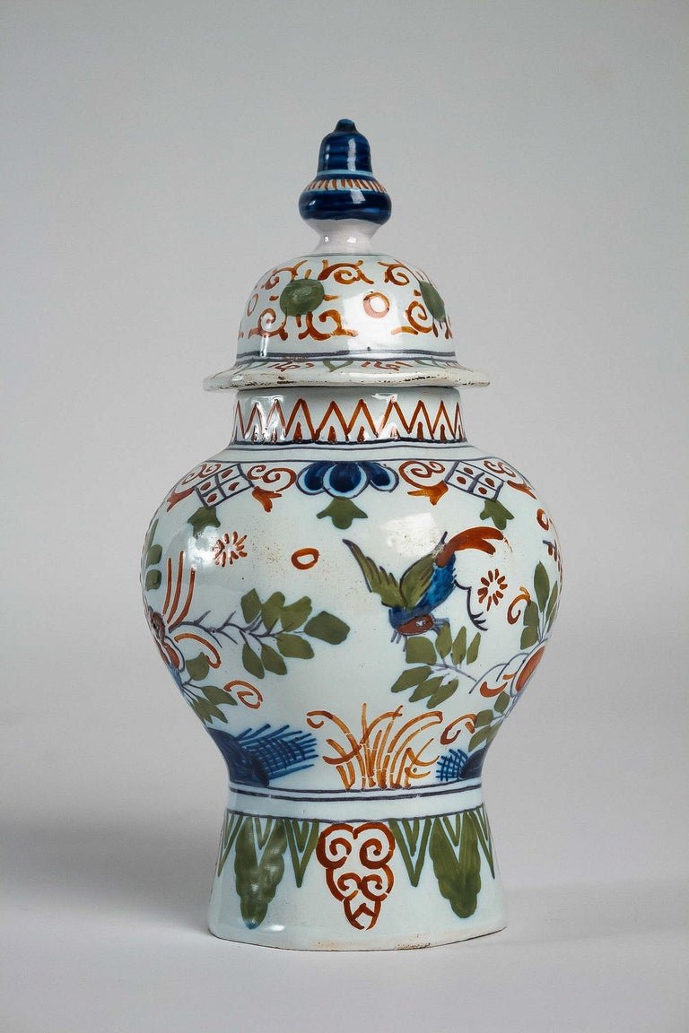 Late 18th Century or Early 19th Century Delft Polychrome Pair of Vases