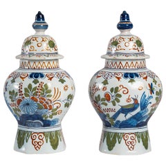 Late 18th Century or Early 19th Century Delft Polychrome Pair of Vases