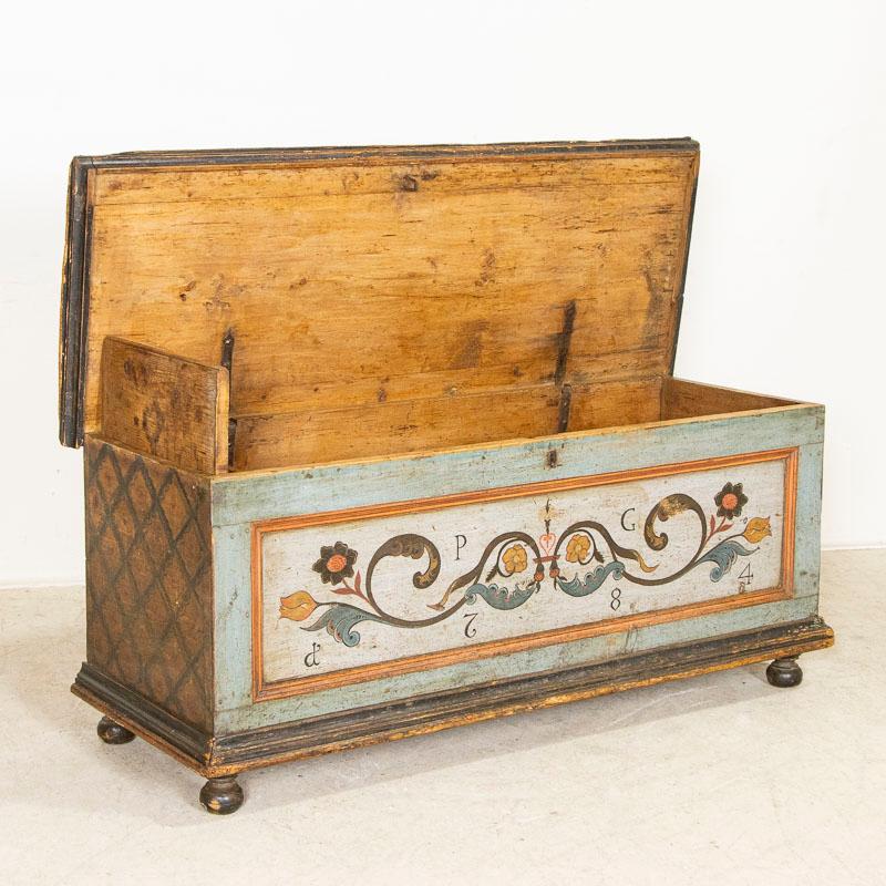 Late 18th Century Original Blue Painted Trunk Dated 1784 from Germany In Good Condition In Round Top, TX