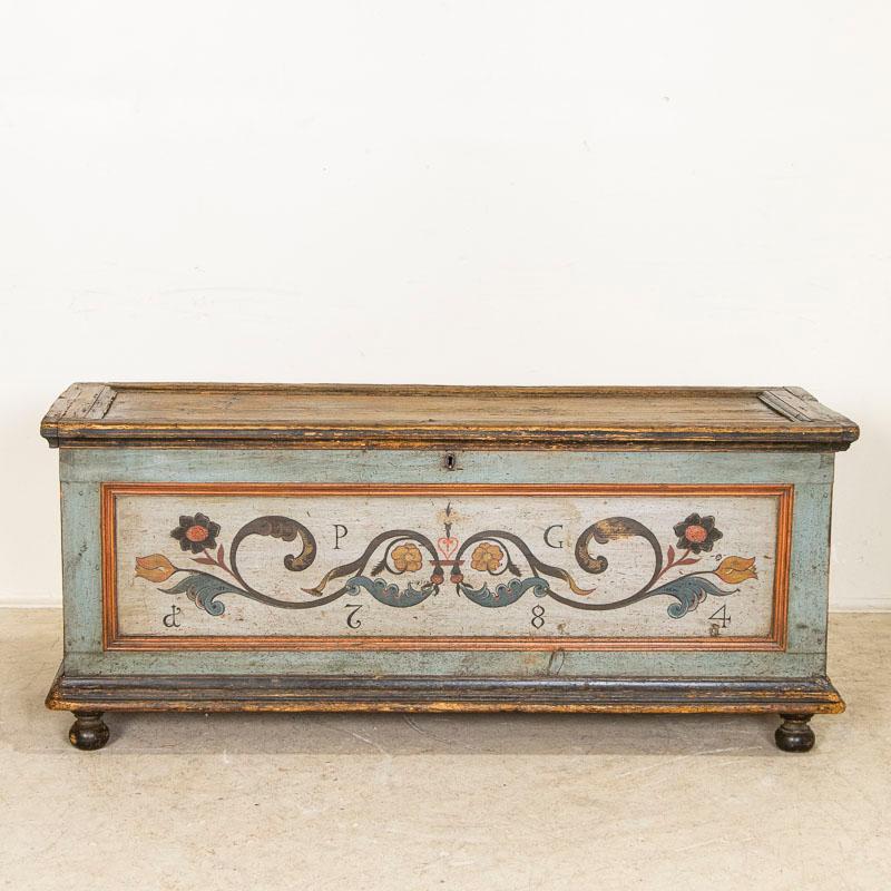 Wood Late 18th Century Original Blue Painted Trunk Dated 1784 from Germany