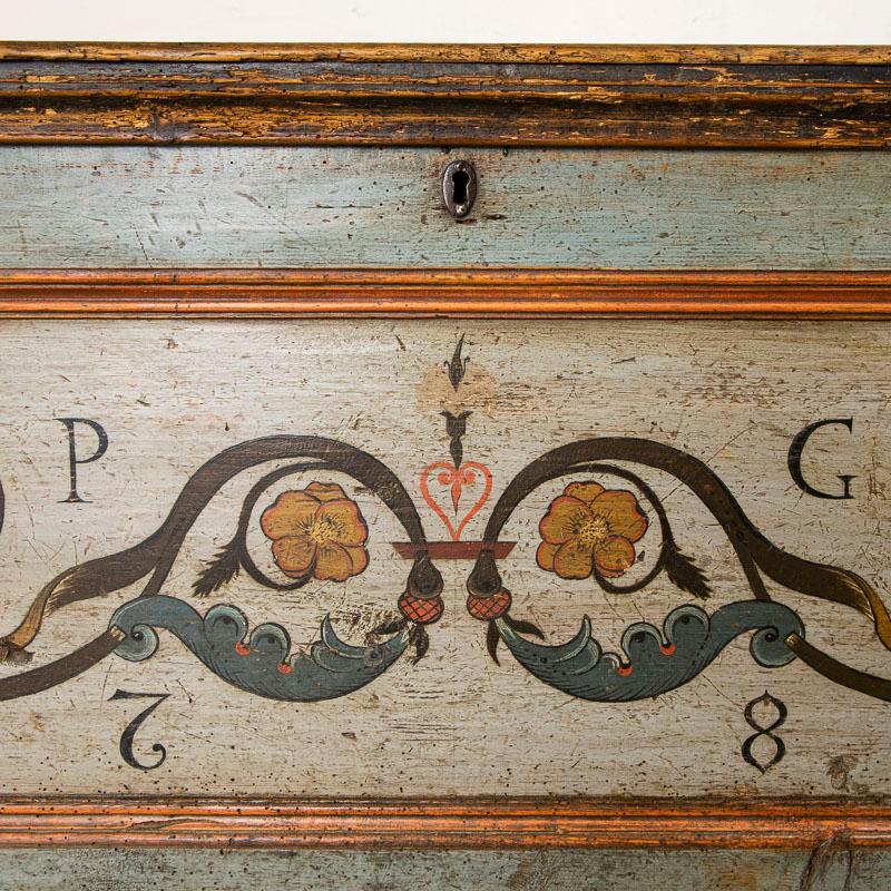 Late 18th Century Original Blue Painted Trunk Dated 1784 from Germany 4