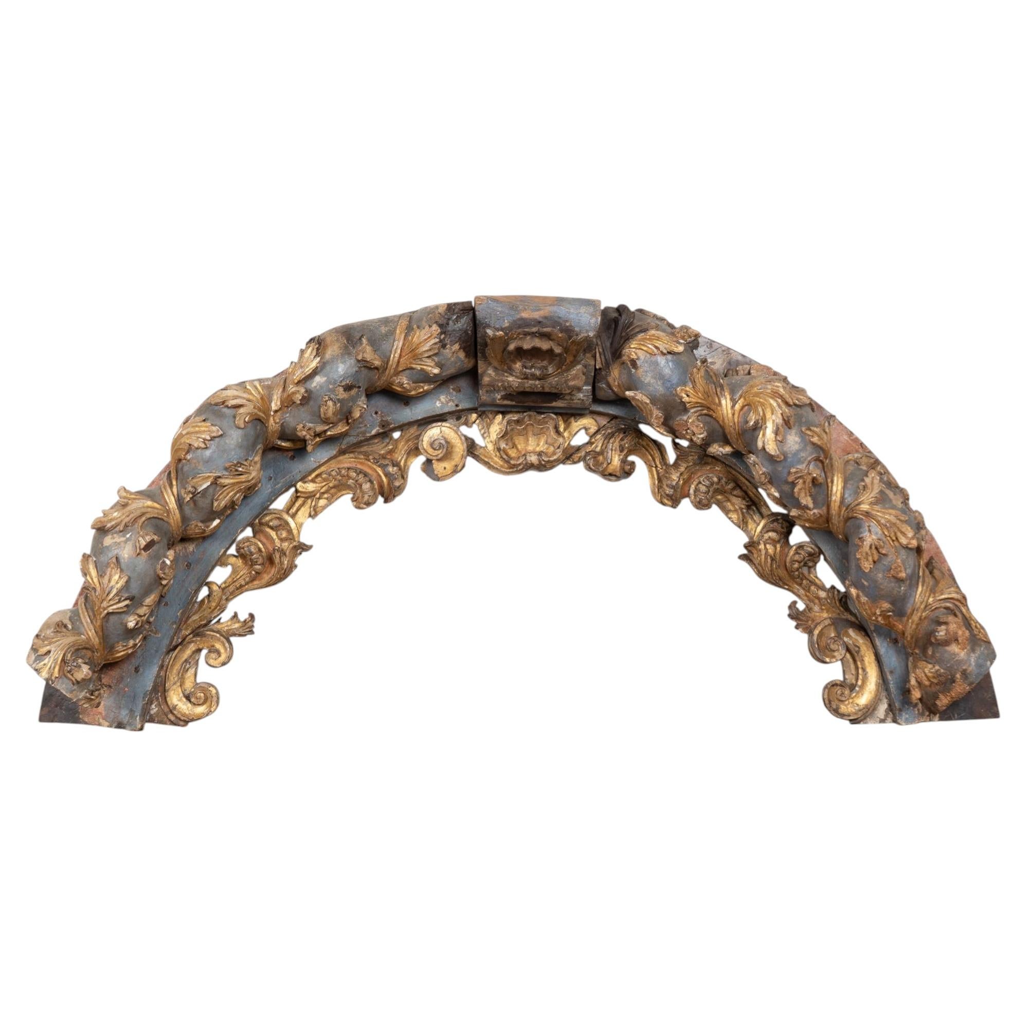 Late 18th Century Original Gilt & Painted Architectural Arch Fragment, Portugal