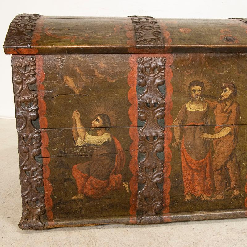 Late 18th Century Original Green Painted Domed Top Trunk Portraying the Passion 6