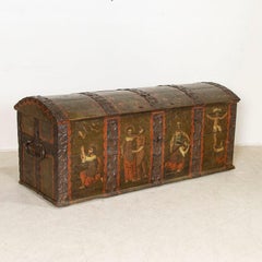 Late 18th Century Original Green Painted Domed Top Trunk Portraying the Passion