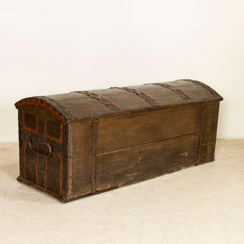 Wood Late 18th Century Original Green Painted Domed Top Trunk Portraying the Passion