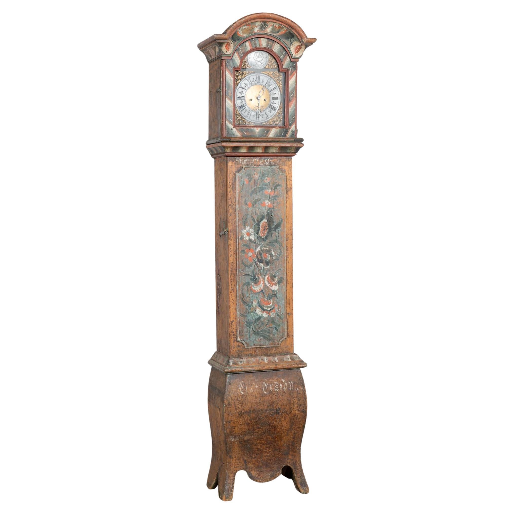 Orologio a pendolo svedese dipinto originale della fine del XVIII secolo in vendita