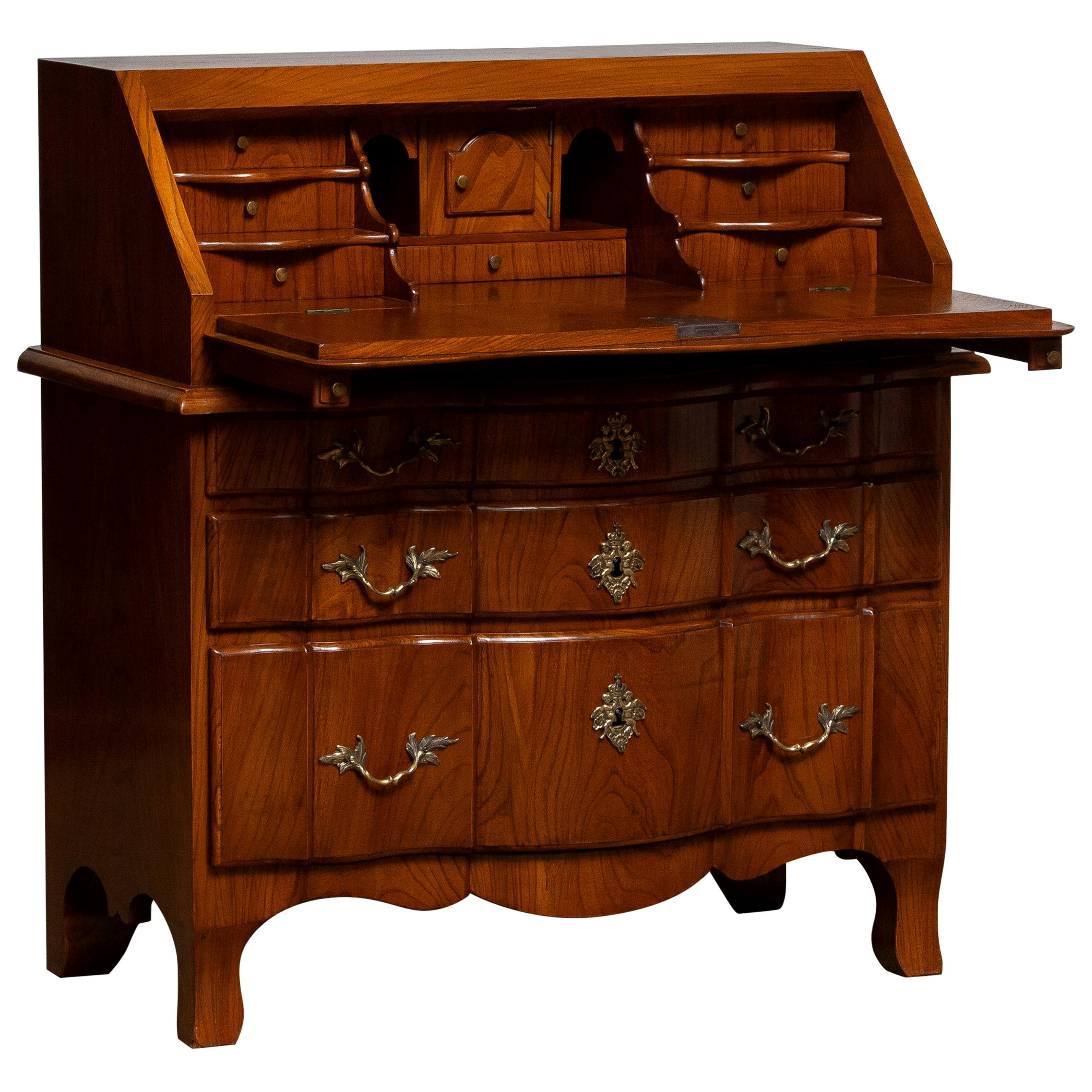 Extremely beautiful Swedish secretaire from the end of the 18th century made of pine and veneered with best quality north European cherry all in great and original condition. Originally this cabinet was made for a Duke's or duchess house.
All