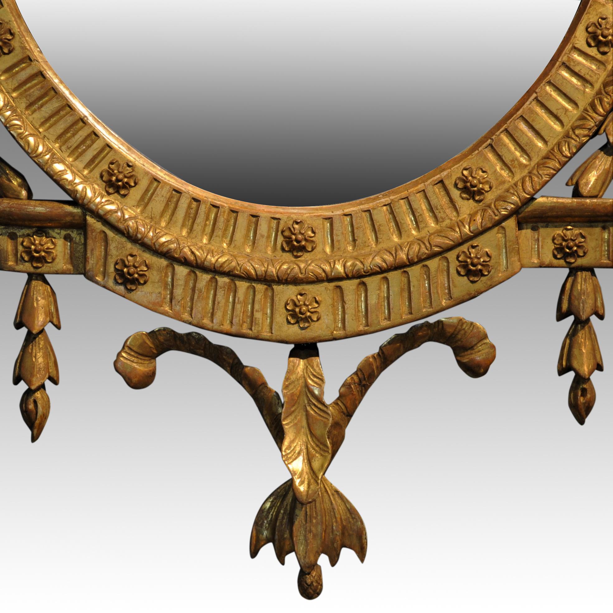 English Late 18th century oval gilt mirror For Sale