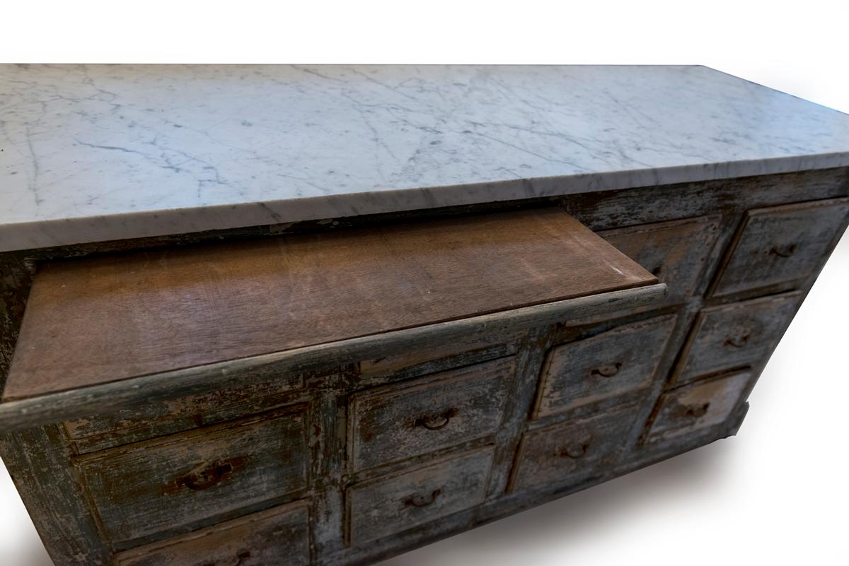 Late 18th Century Painted Double Sided Counter with a White Marble Top For Sale 2