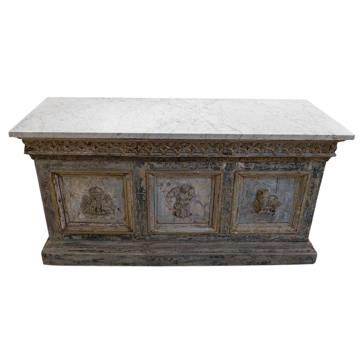 Late 18th Century Painted Double Sided Counter with a White Marble Top For Sale