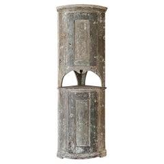 Late 18th Century Painted Narrow Swedish Corner Cupboard with Niche
