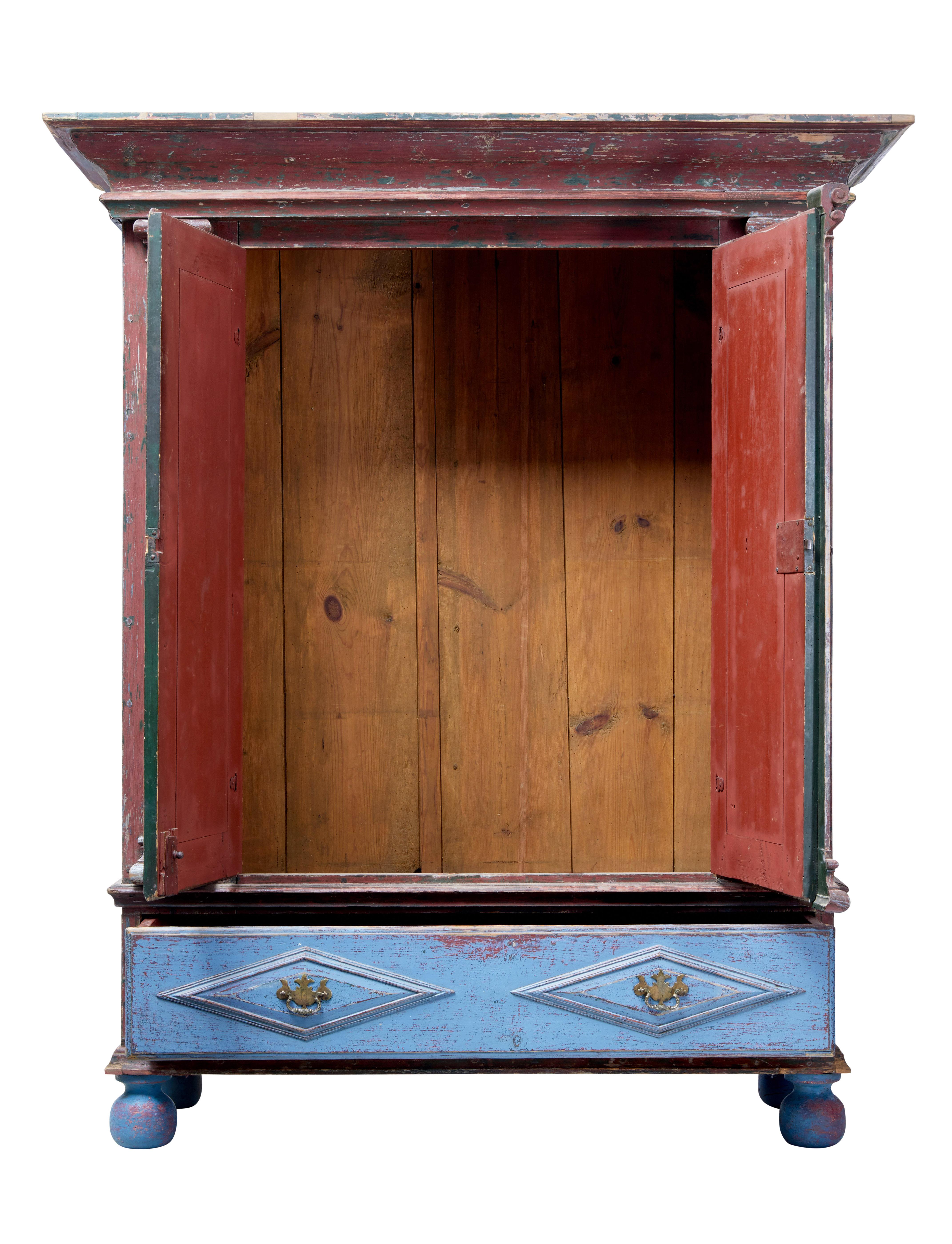 Woodwork Late 18th Century Painted Swedish Baroque Cabinet