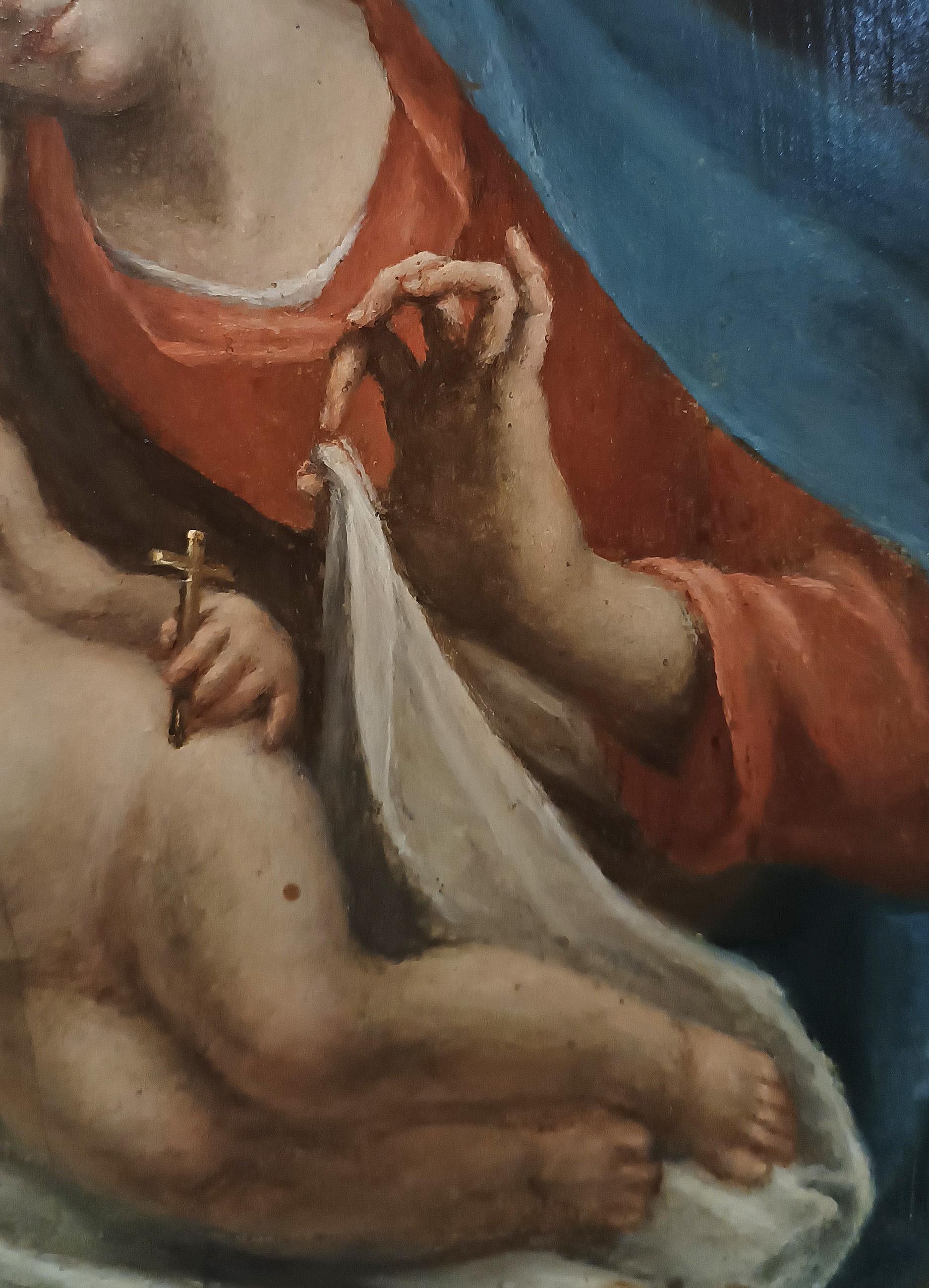 SPÄTERES 18. JAHRHUNDERT GEMÄLDE VON MADONNA UND KIND im Zustand „Gut“ im Angebot in Firenze, FI