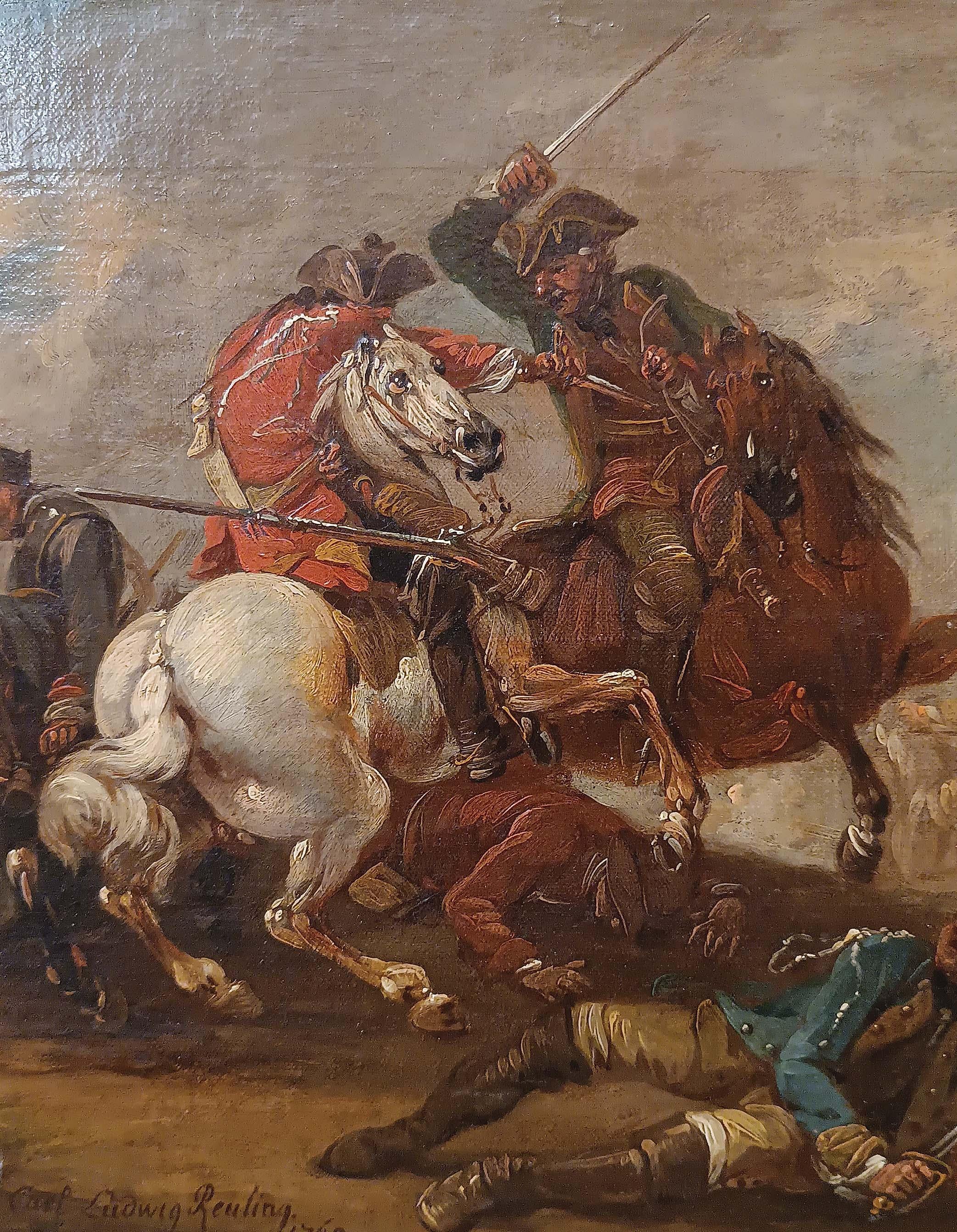 Austrian LATE 18th CENTURY PAINTING WITH A BATTLE SCENE en vente