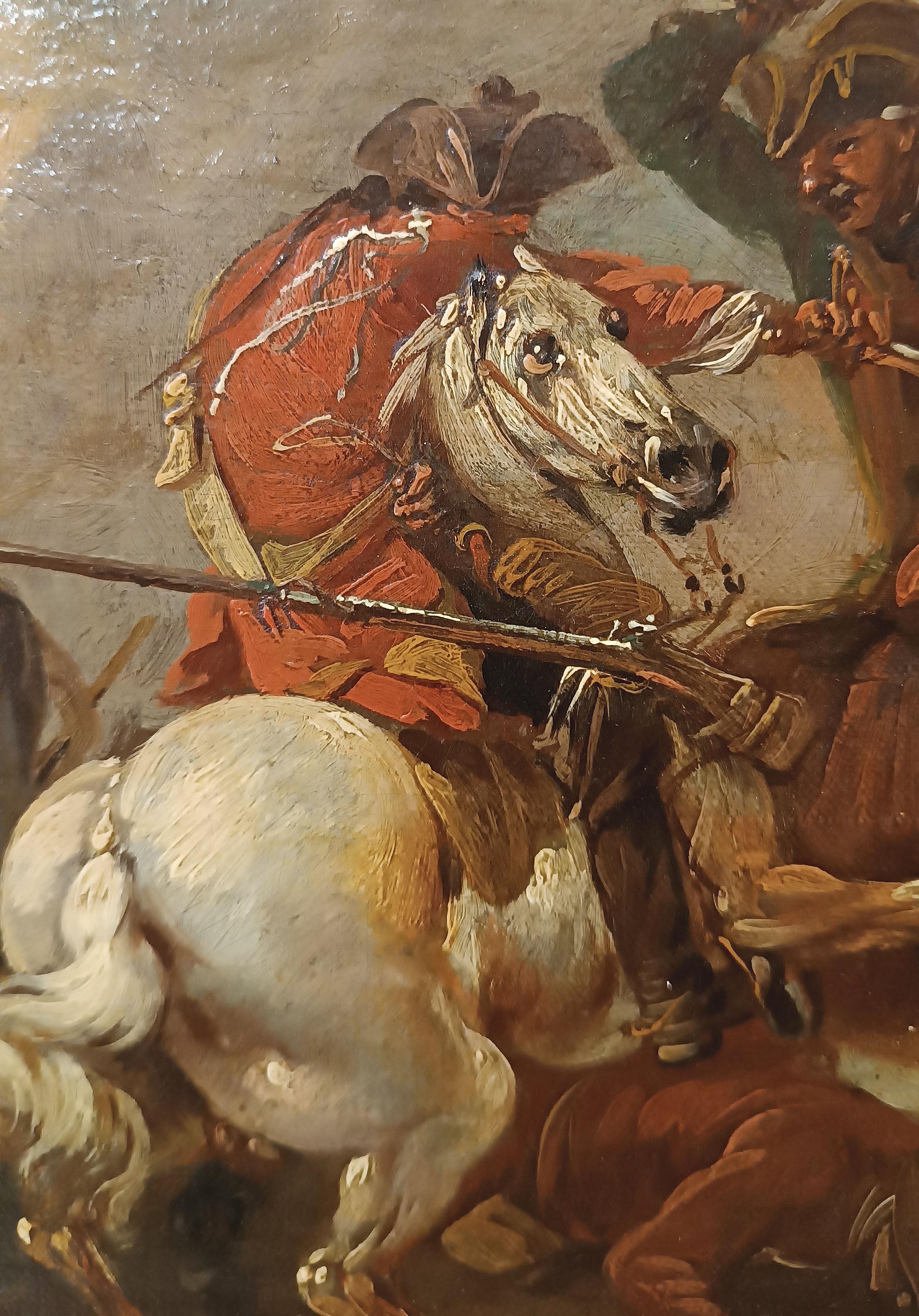 Sculpté à la main LATE 18th CENTURY PAINTING WITH A BATTLE SCENE en vente