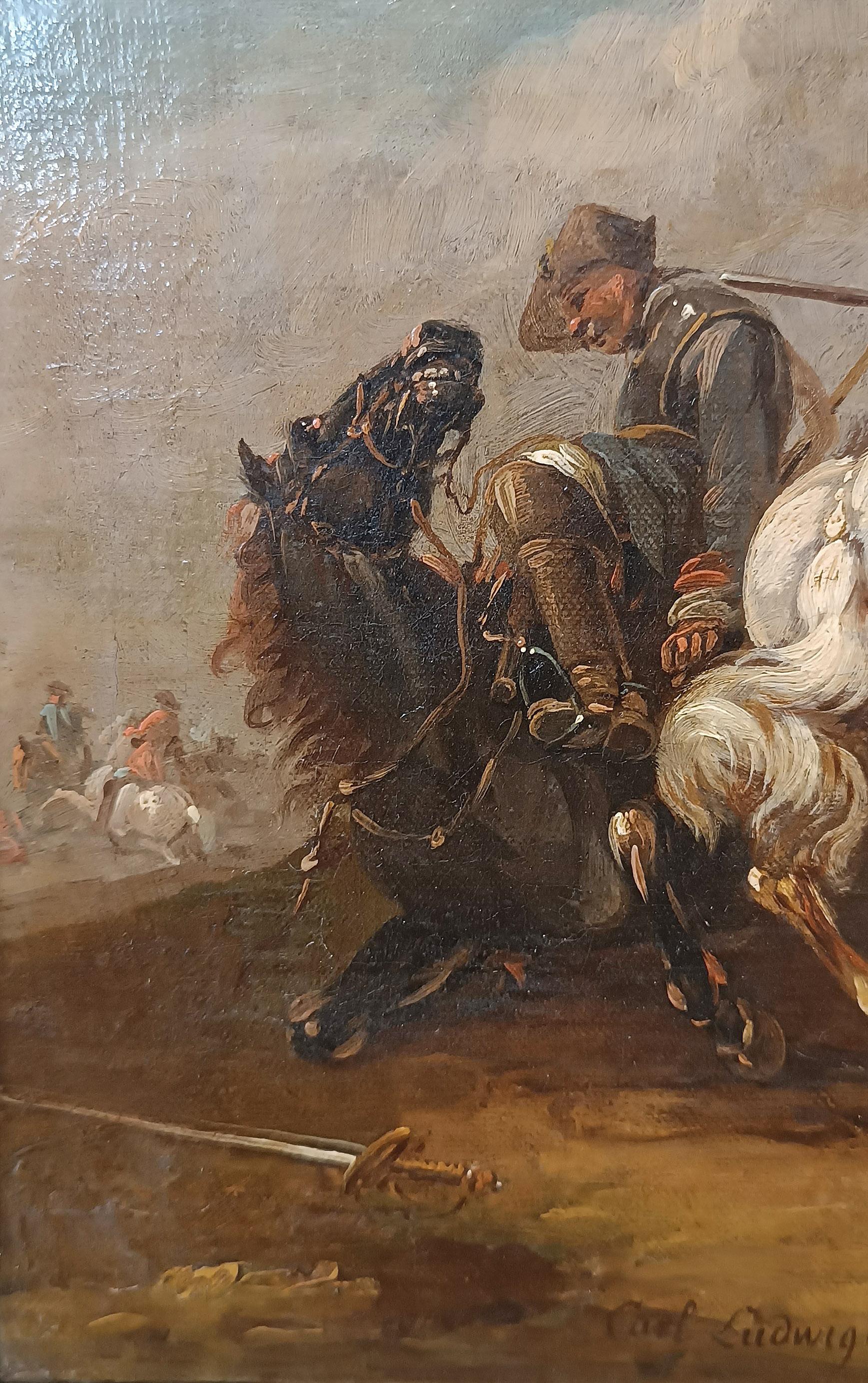 LATE 18th CENTURY PAINTING WITH A BATTLE SCENE Bon état - En vente à Firenze, FI