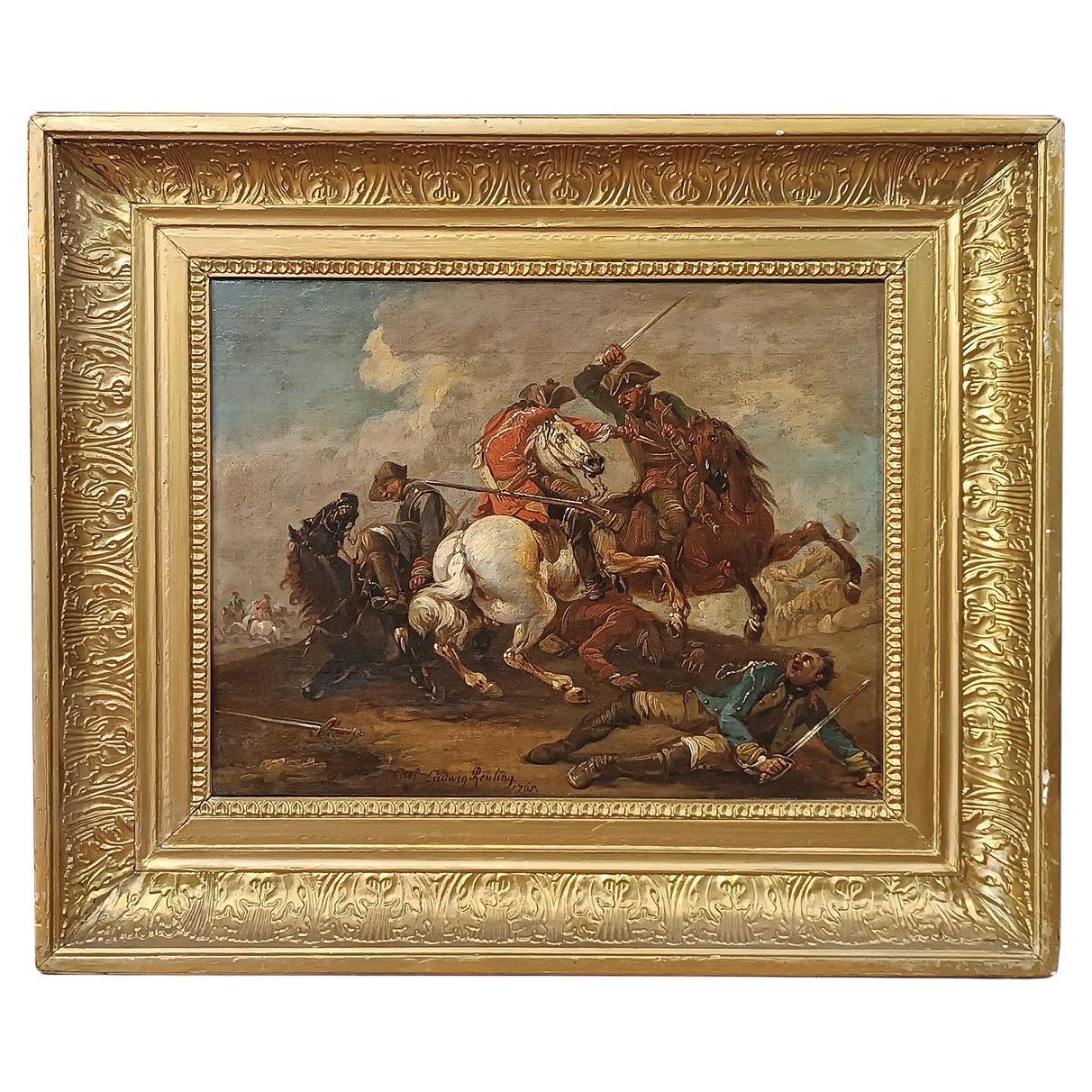 LATE 18th CENTURY PAINTING WITH A BATTLE SCENE