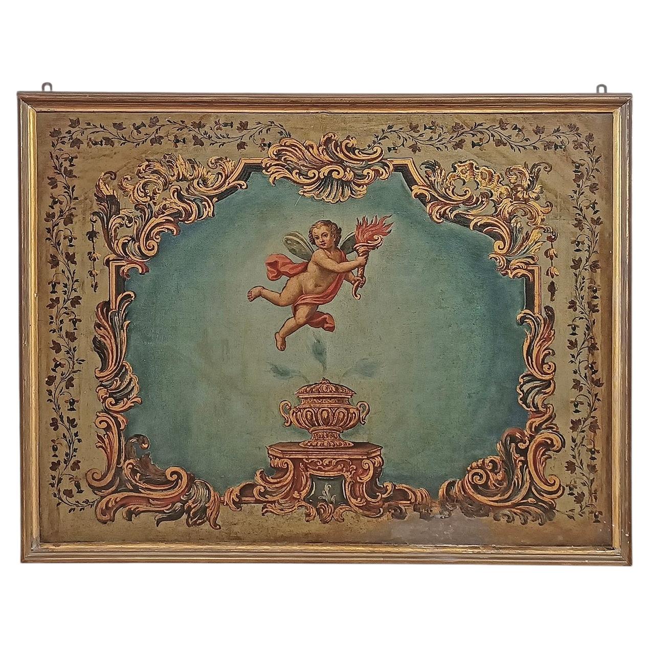 LATE 18TH-CENTURY PAINTING FEATURING AN ALLEGORY OF A WINGED PUTTO