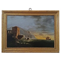 Pittura della fine del XVIII secolo con mare e tempesta