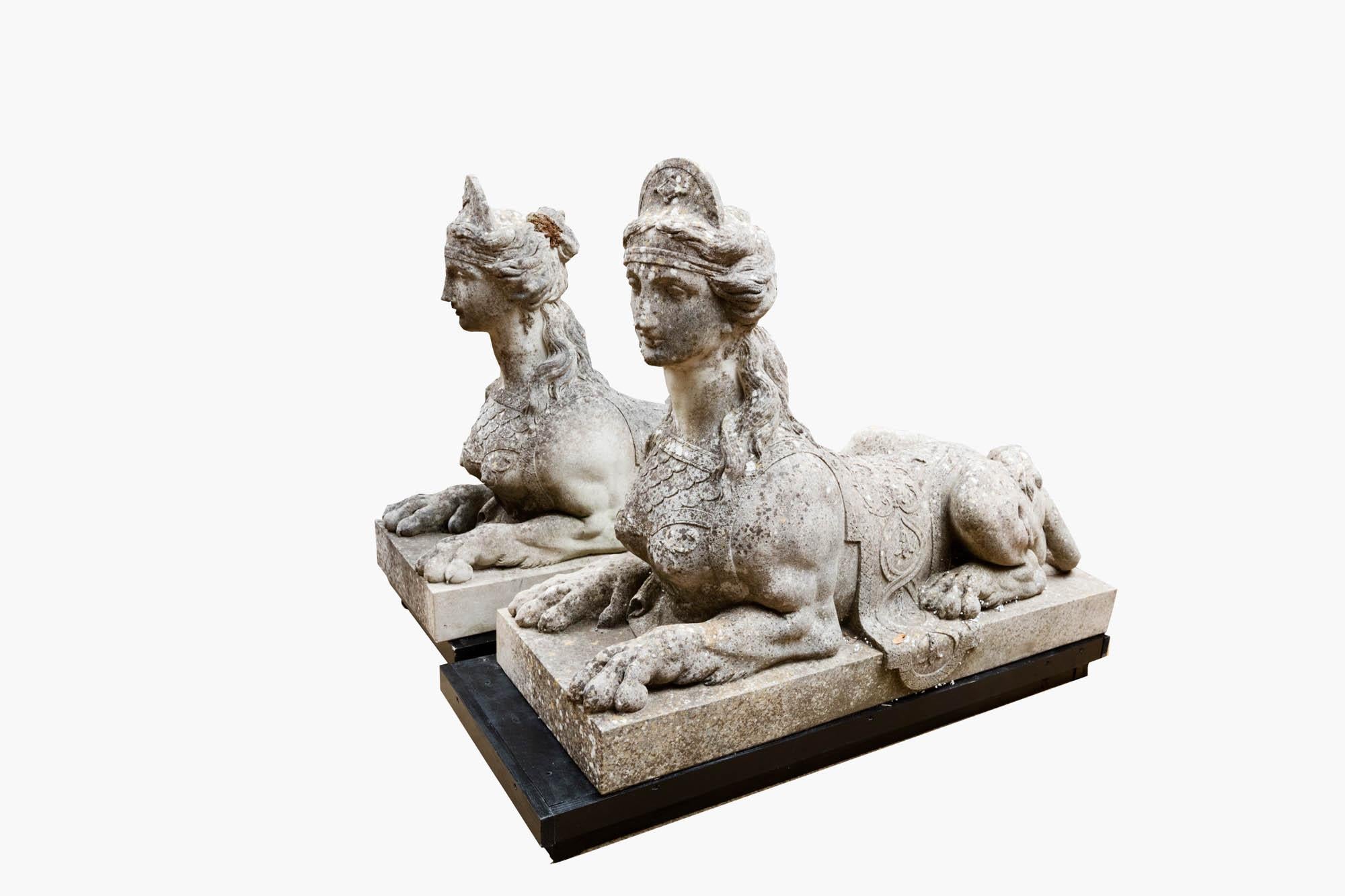 Late 18th Century Pair ‘Coade Stone’ Sphinx Figures In Good Condition In Dublin 8, IE