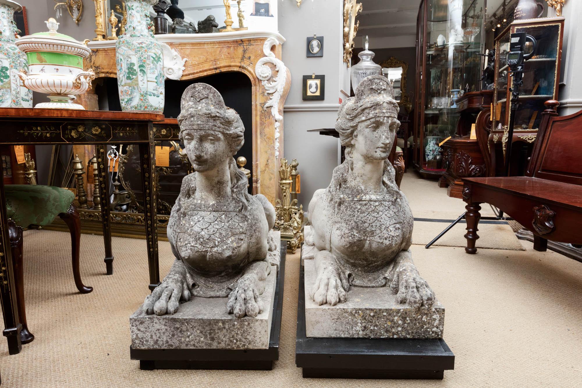 18th Century and Earlier Late 18th Century Pair ‘Coade Stone’ Sphinx Figures