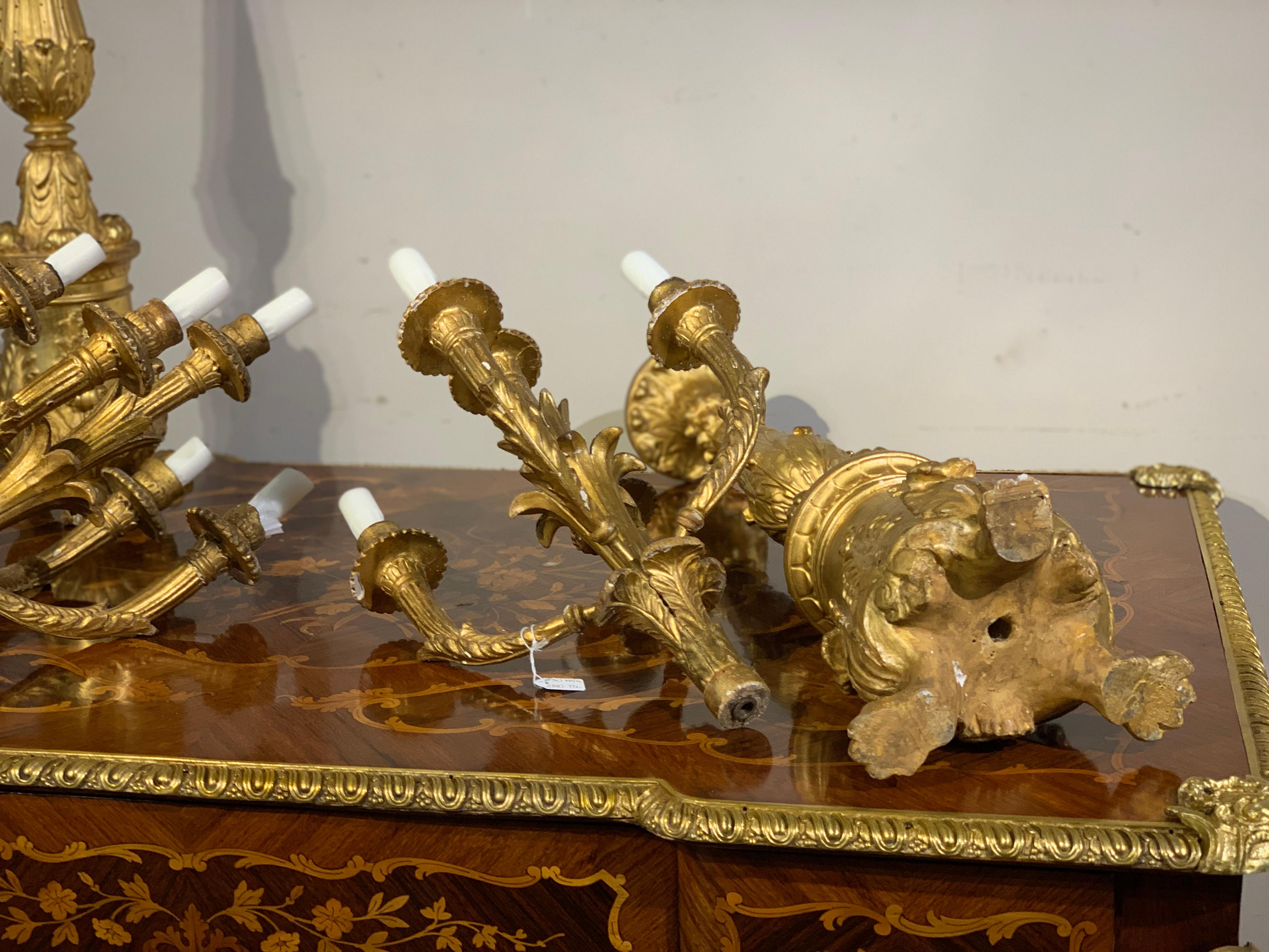 Italian Late 18th Century Pair of Carved and Giltwood Torches