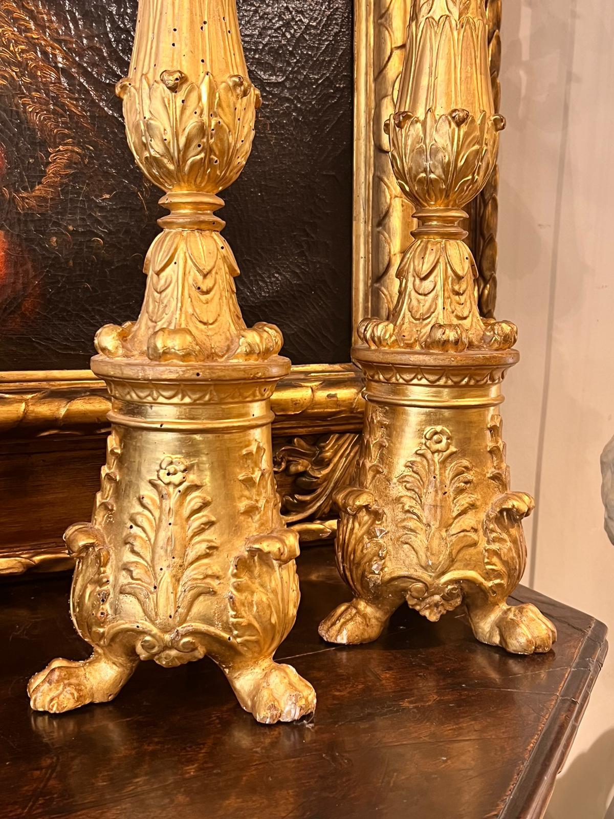 Late 18th Century Pair of Carved and Giltwood Torches 3