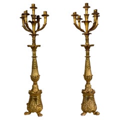 Antique Late 18th Century Pair of Carved and Giltwood Torches