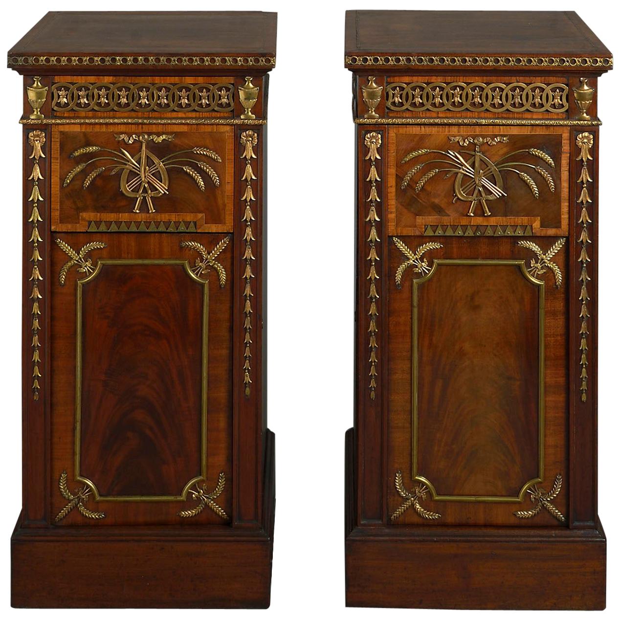 Late 18th Century Pair of George III Ormolu-Mounted Mahogany Pedestal Cupboards