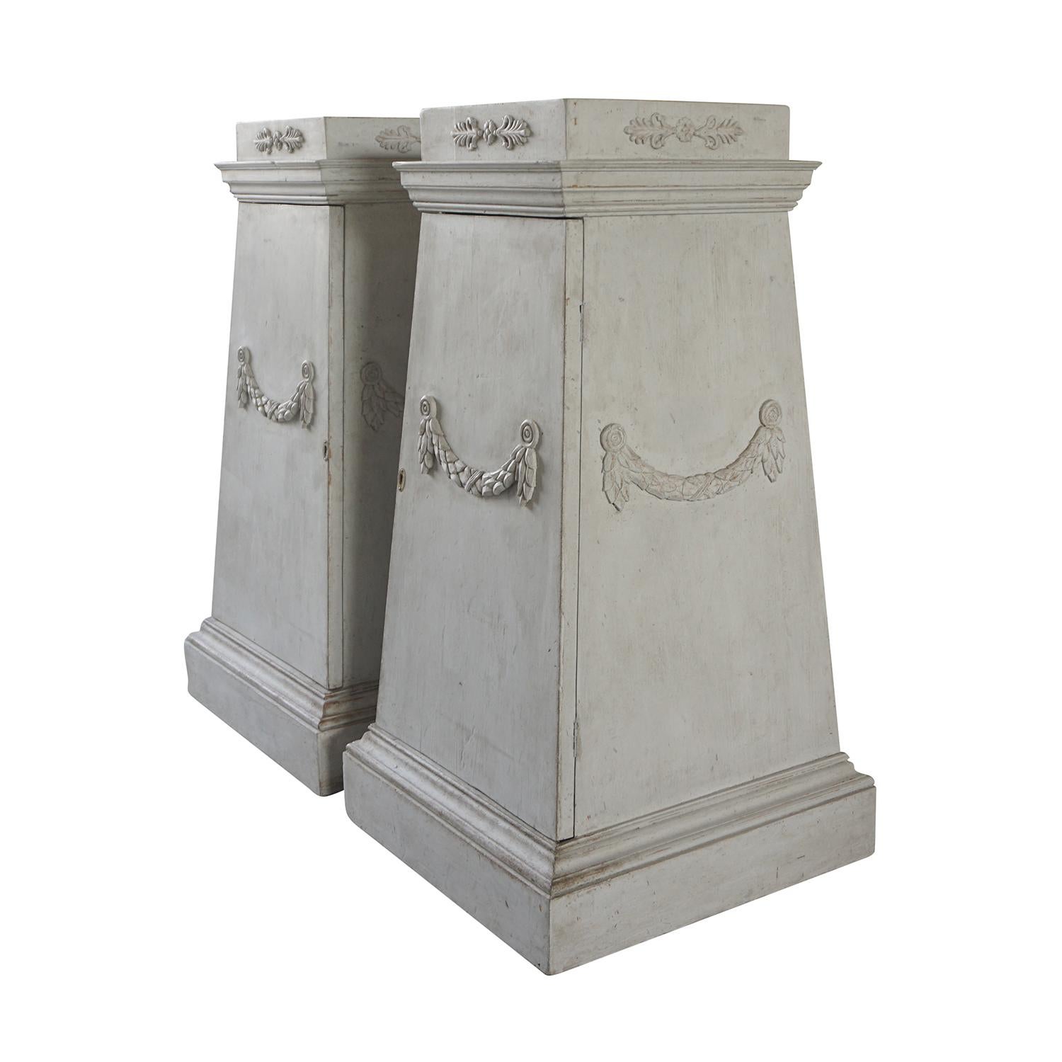 Hand-Carved 18th Century Swedish Gustavian Pedestals - Antique Neoclassical Pine Cabinets For Sale