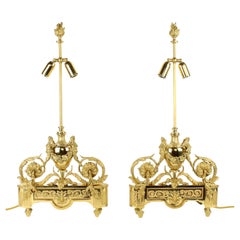 Late 18th Century Pair of Louis XVI Gilt Bronze Satyr Heads Andirons / Lamps