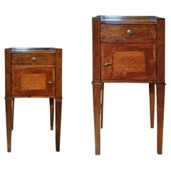 LATE 18th CENTURY PAIR OF NEOCLASSICAL BEDSIDE TABLES IN WALNUT AND CHERRY