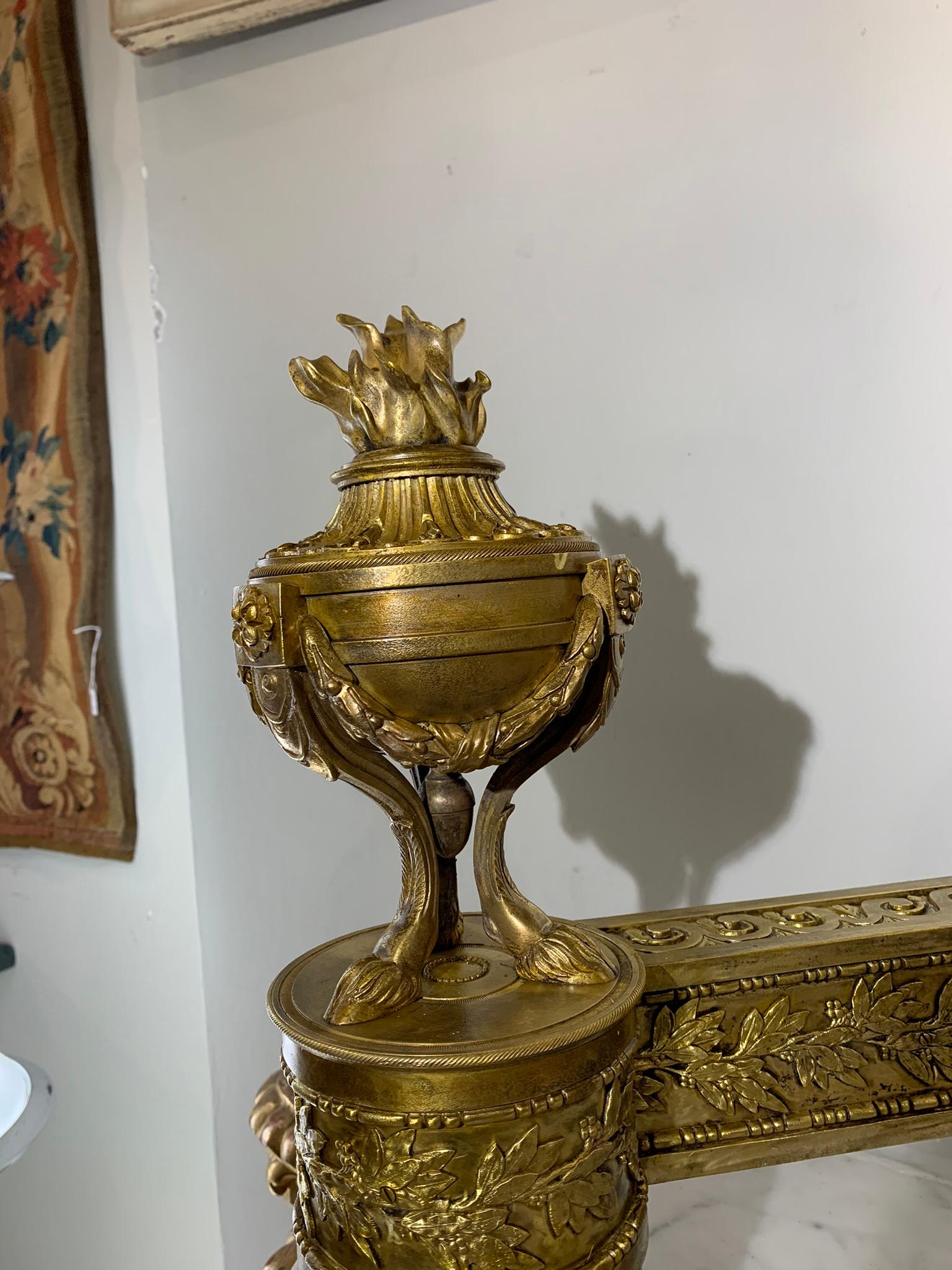 Gilt LATE 18th CENTURY PAIR OF NEOCLASSICAL GILDED BRONZE ANDIRONS For Sale